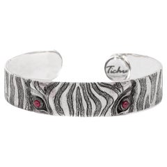 Tichu Ruby Zebra Eye Cuff Sterling Silver and Crystal Quartz Size M