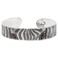 Tichu Ruby Zebra Eye Cuff Sterling Silver and Crystal Quartz Size S