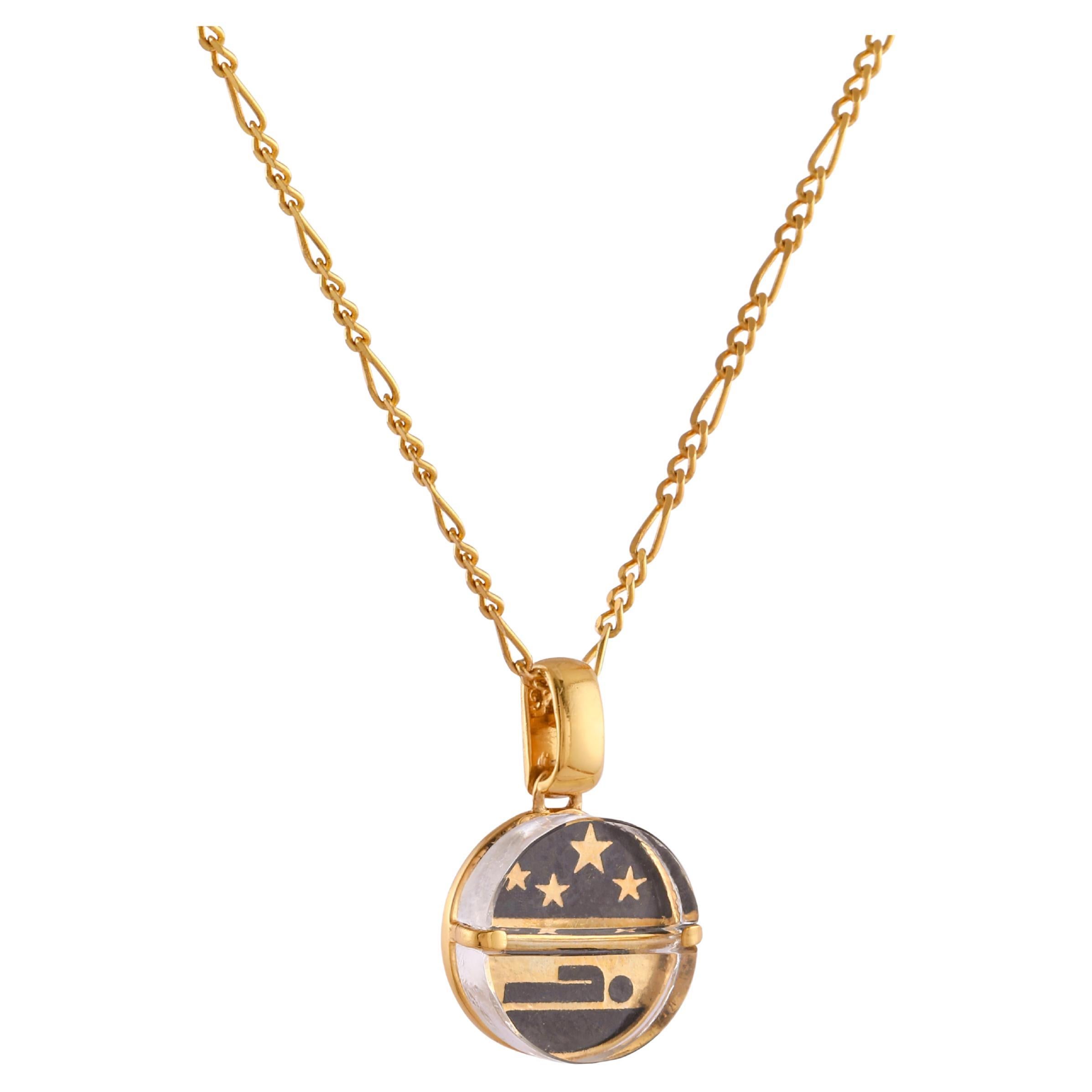 Tichu Sleep Pill Pendant & Chain in Sterling Silver & Crystal in Gold Finish  For Sale