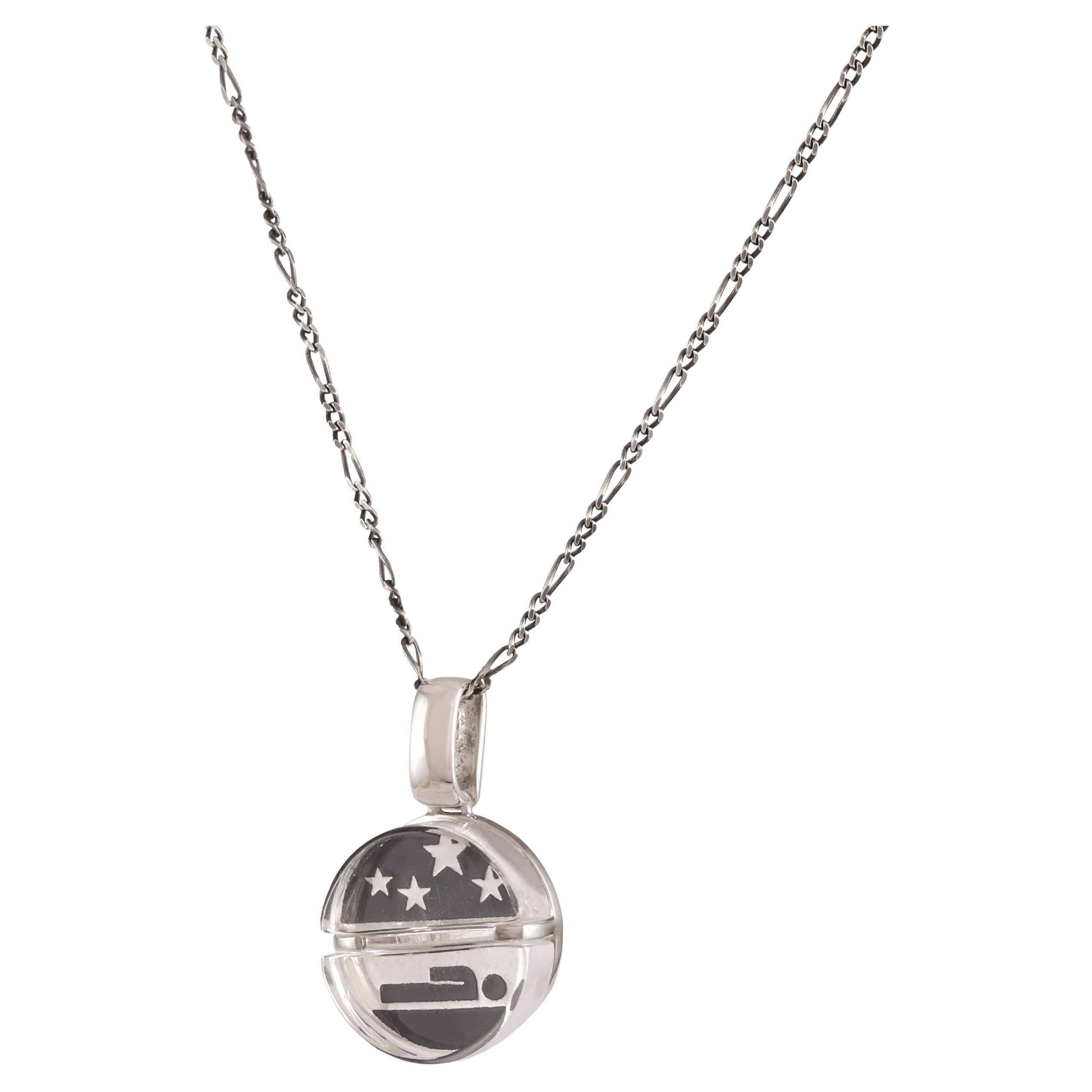 Tichu Sleep Pill Pendant & Chain in Sterling Silver & Crystal in Silver Finish  For Sale
