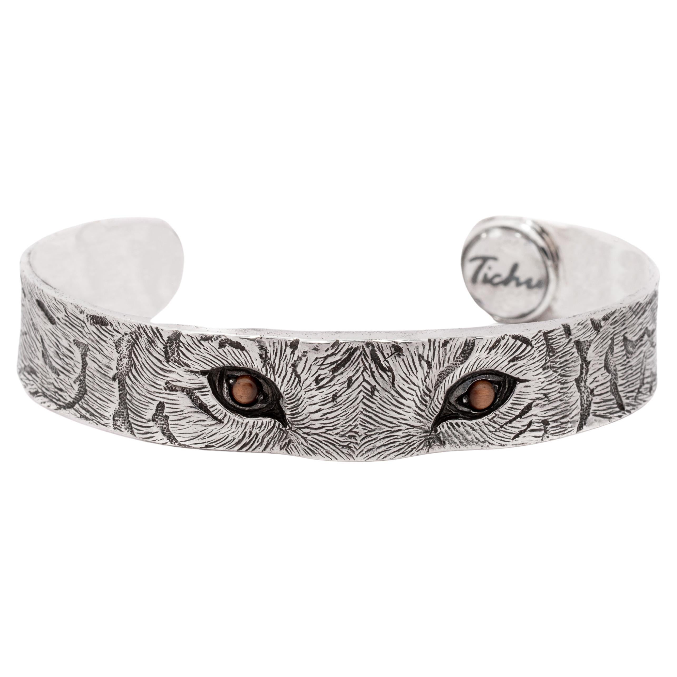 Tichu Tiger's eye Tiger Eye Cuff Sterling Silver and Crystal Quartz Size L For Sale