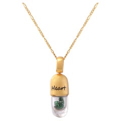 Tichu Tsavorite Heart Chakra Pendant & Chain in Sterling Silver & Crystal (gold)