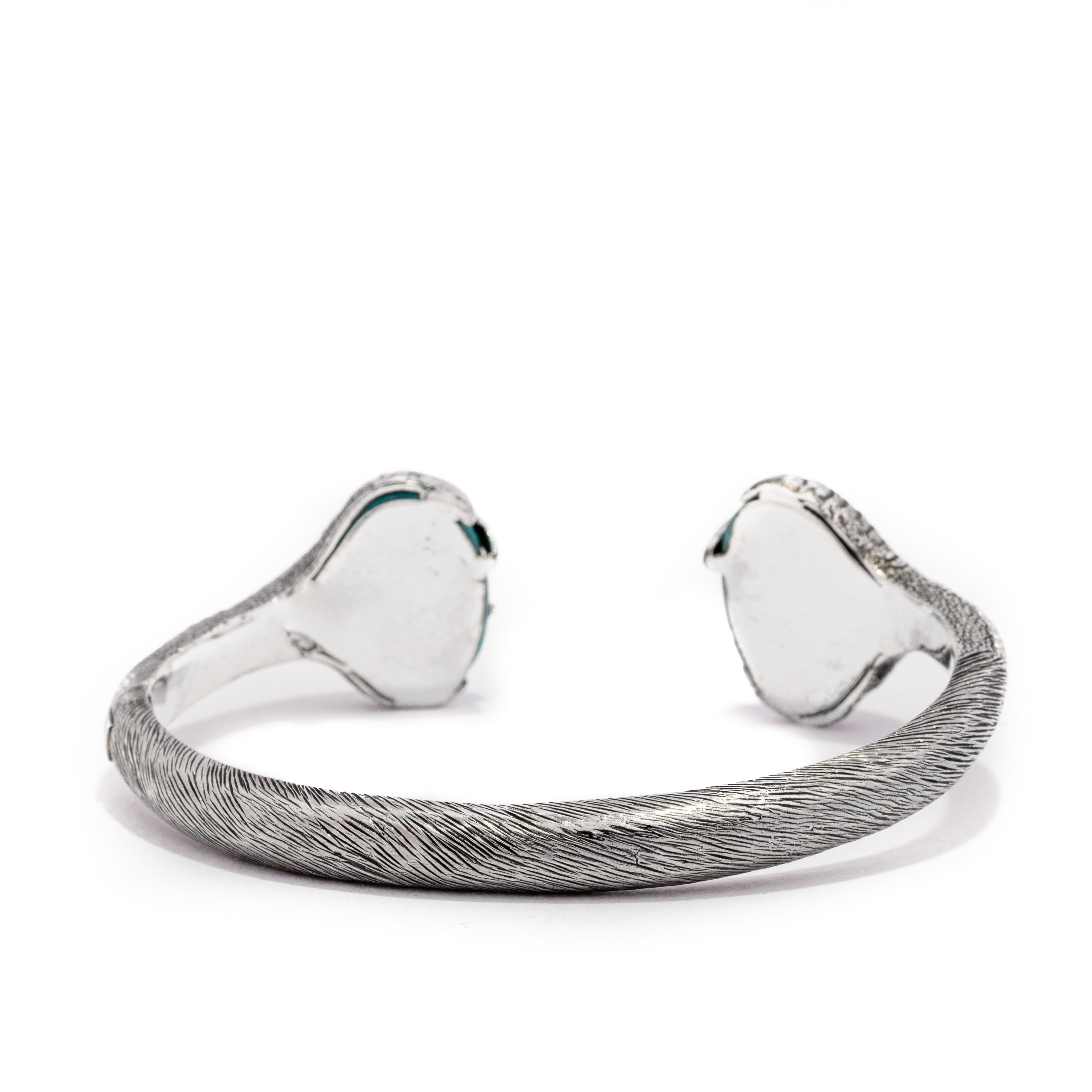 Artisan Tichu Turquoise Eagle Claw Cuff in Silver Sterling & Crystal Quartz, Size 'L' For Sale