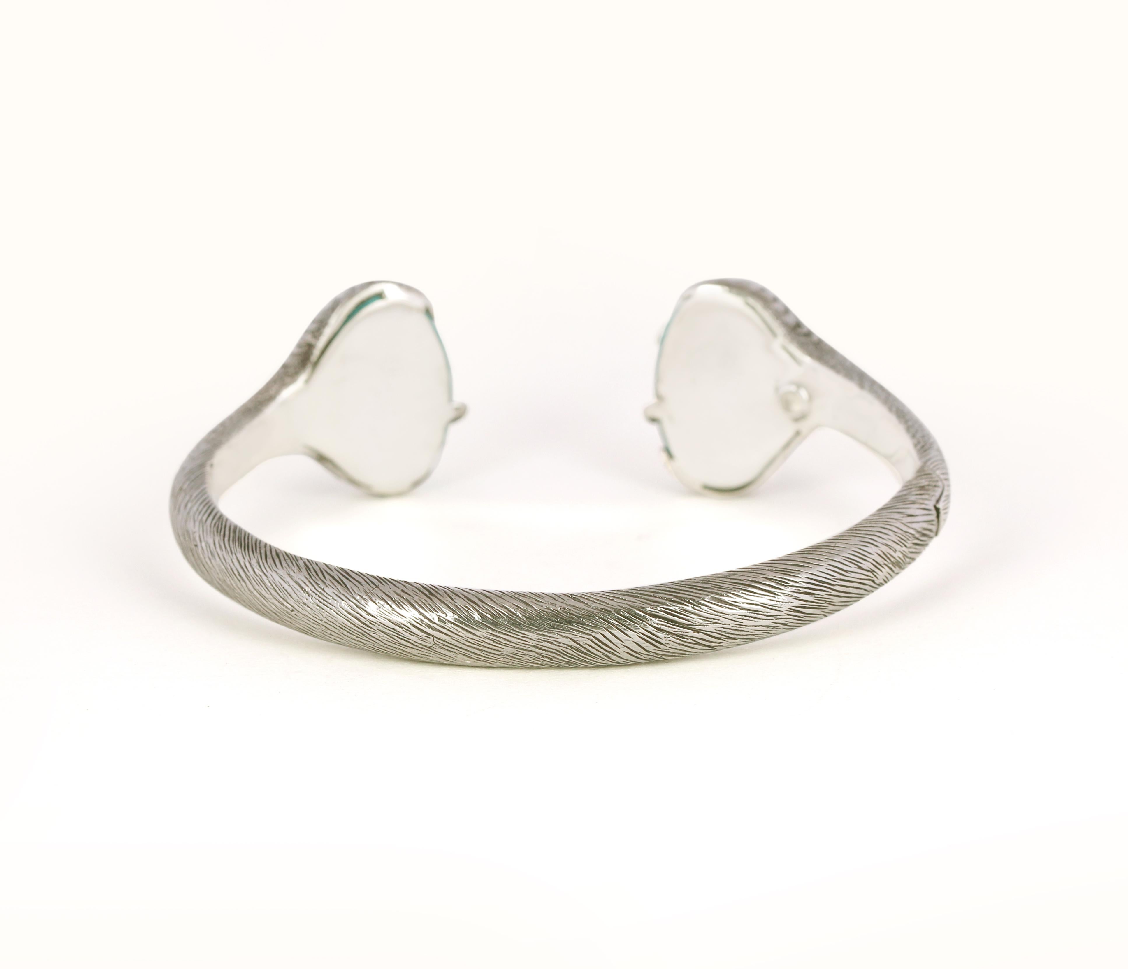 Artisan Tichu Turquoise Eagle Claw Cuff in Sterling Sliver and Crystal Quartz 'Size L' For Sale
