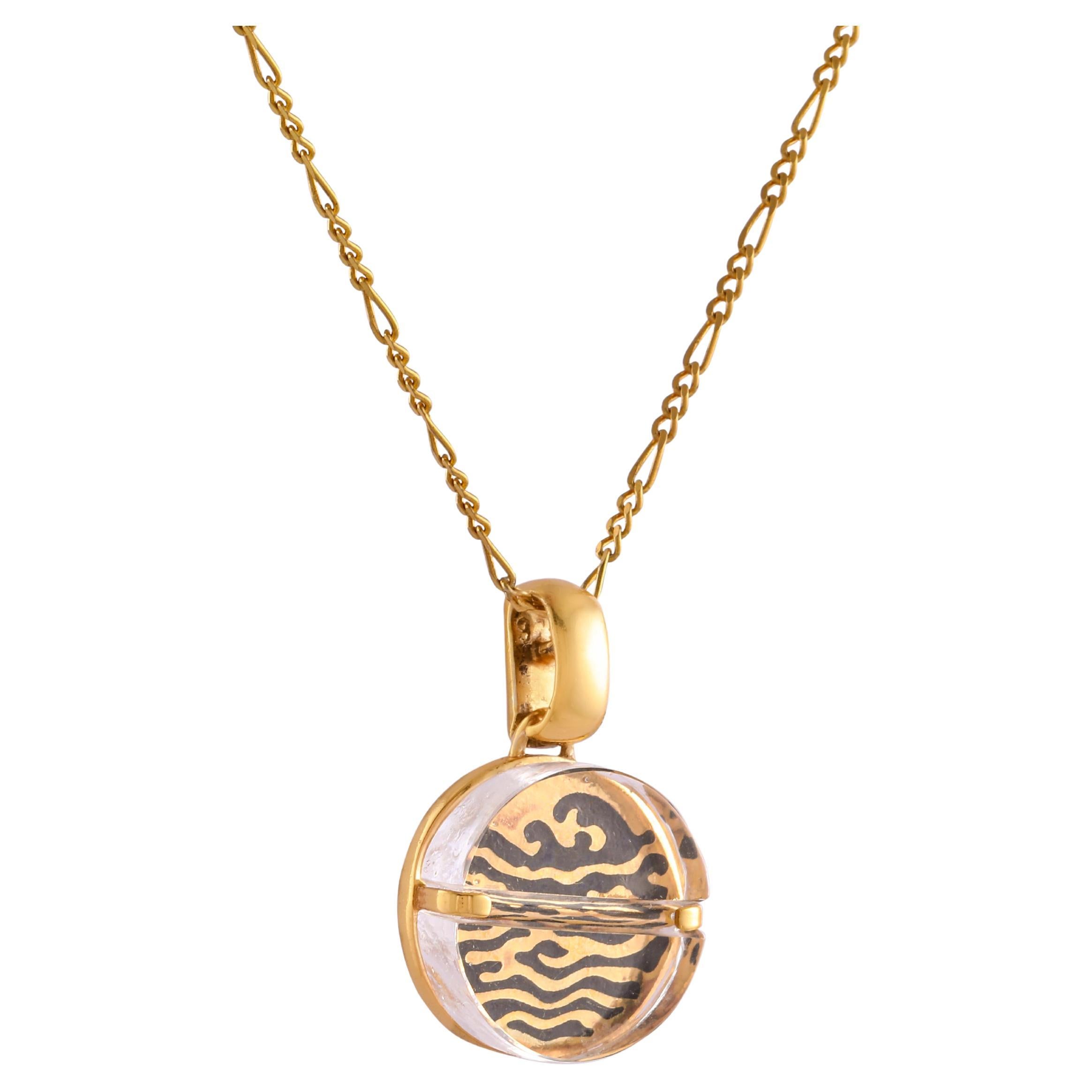 Tichu Water Pill Pendant & Chain in Sterling Silver & Crystal in Gold Finish  For Sale