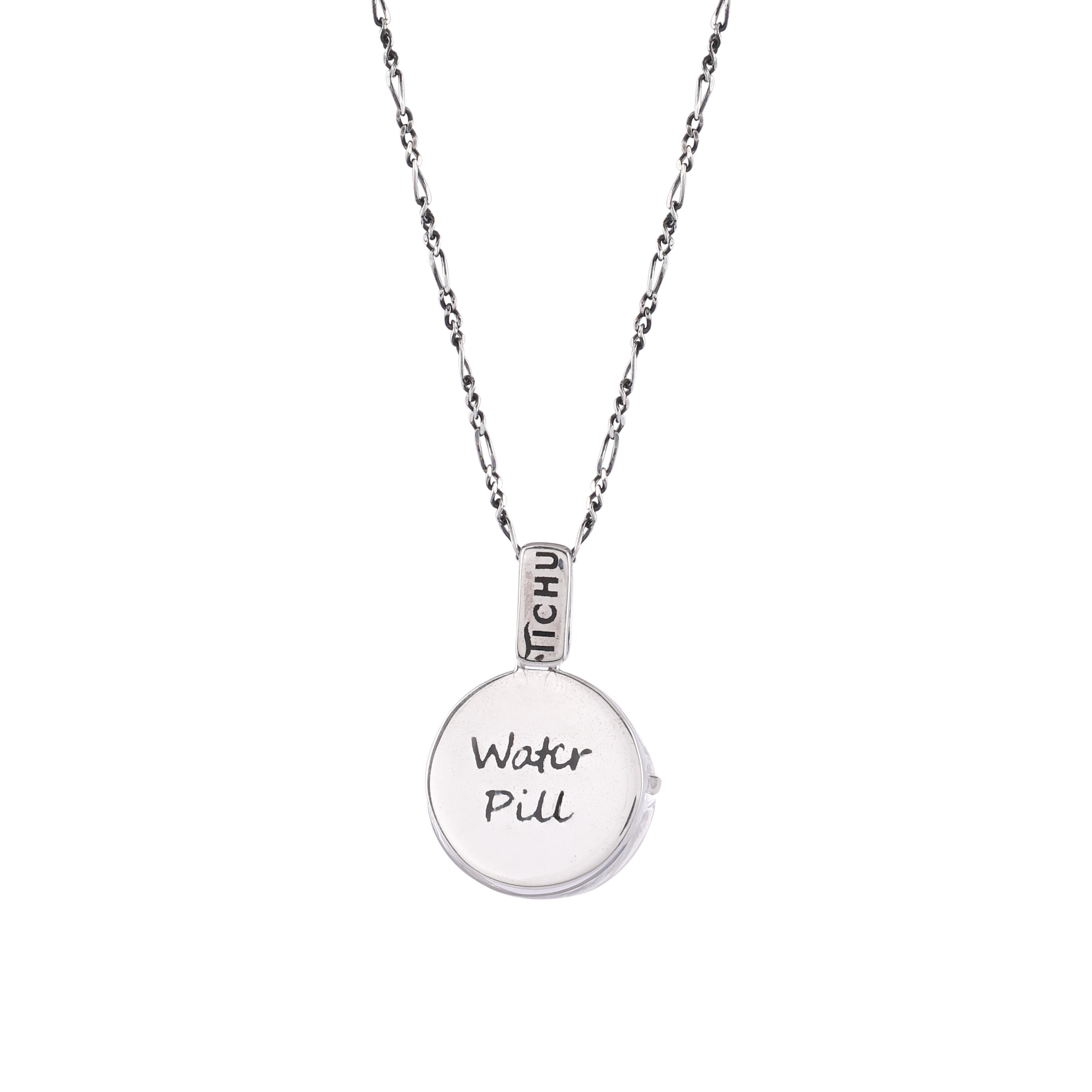 Water is highly vital for all known forms of life. With the presence of the crystal, the Aqua Pill will help cleanse your body, just like water.

Each Water Pill Pendant is handcrafted in Sterling Silver, specially Pill cut Crystal Quartz. The use