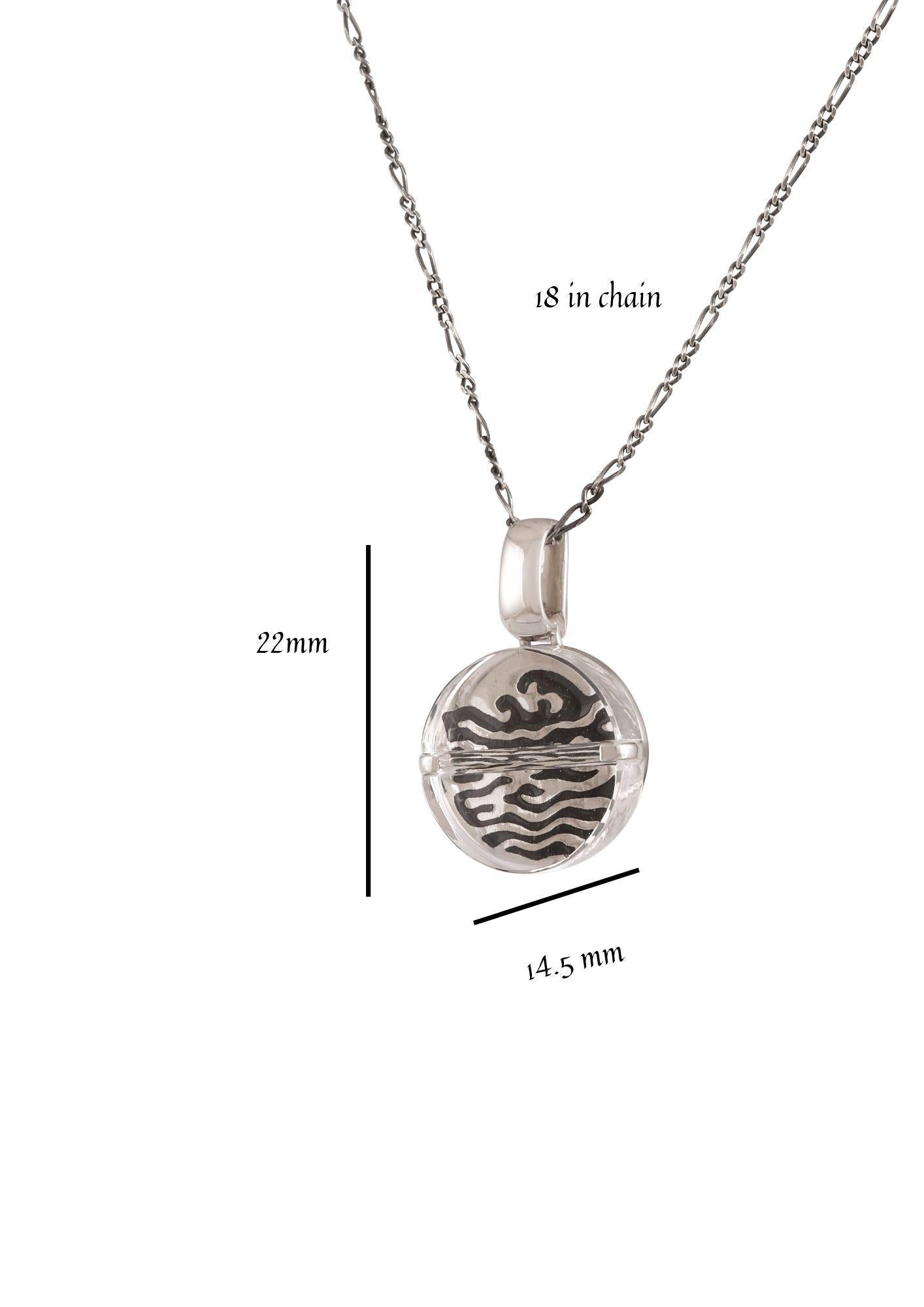 Modern Tichu Water Pill Pendant & Chain in Sterling Silver & Crystal in Silver Finish  For Sale