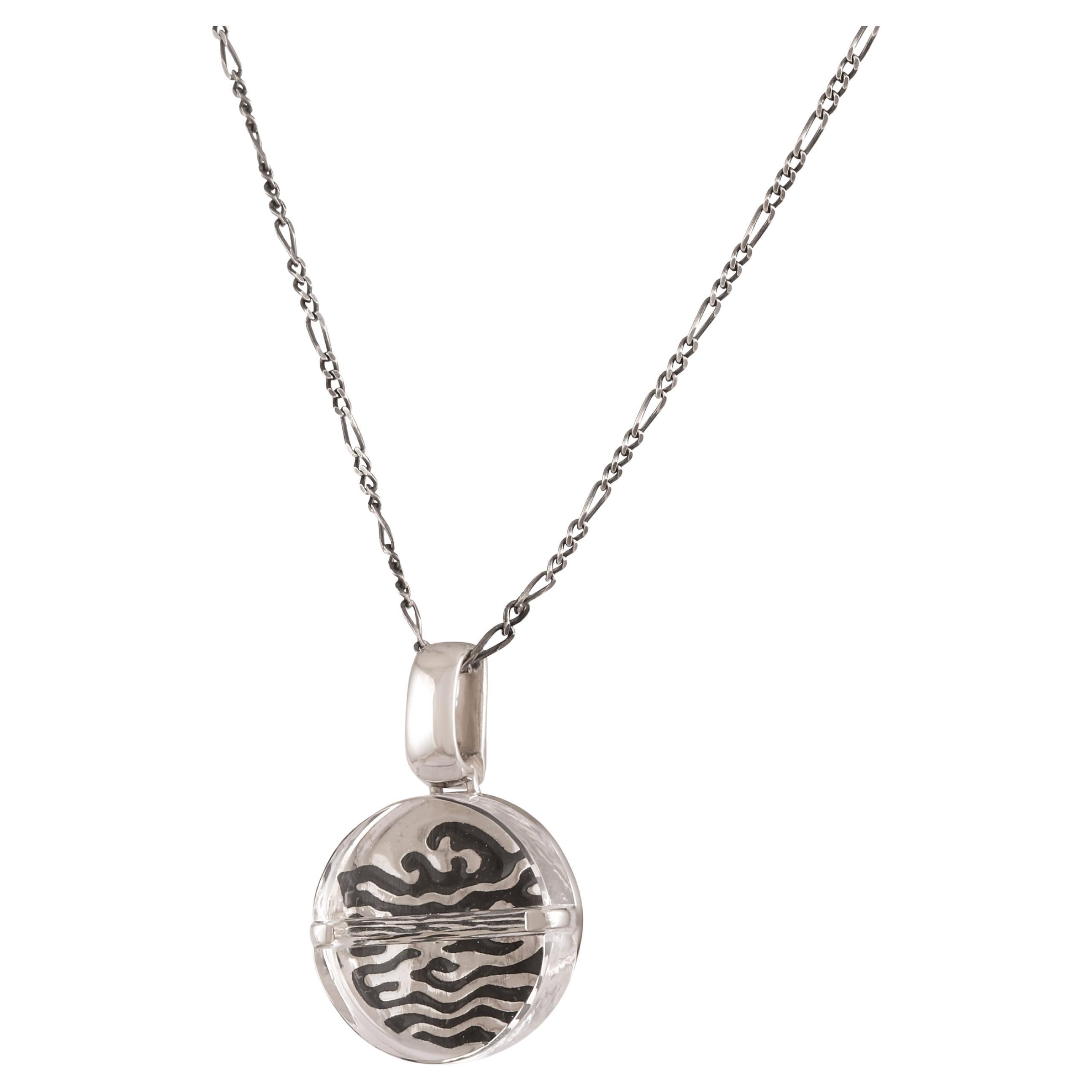 Tichu Water Pill Pendant & Chain in Sterling Silver & Crystal in Silver Finish  For Sale