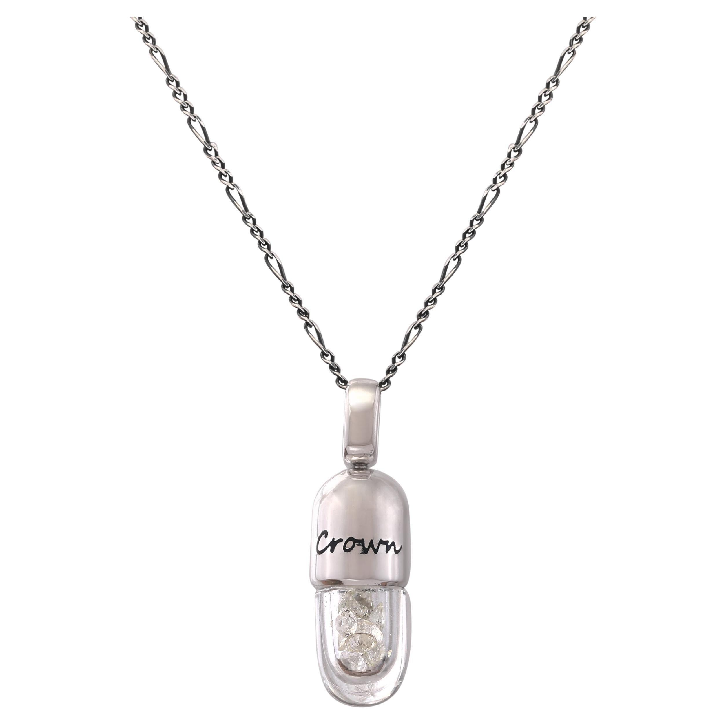 Tichu White Sapphire Crown Chakra Pendant & Chain in 925 Silver & Crystal(sil)  For Sale