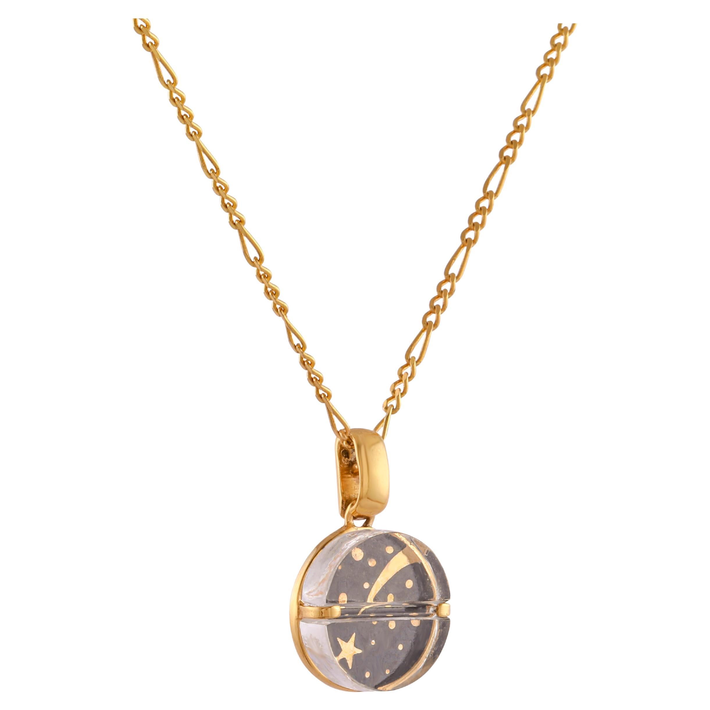 Tichu Wish Pill Pendant & Chain in Sterling Silver & Crystal in Gold Finish 