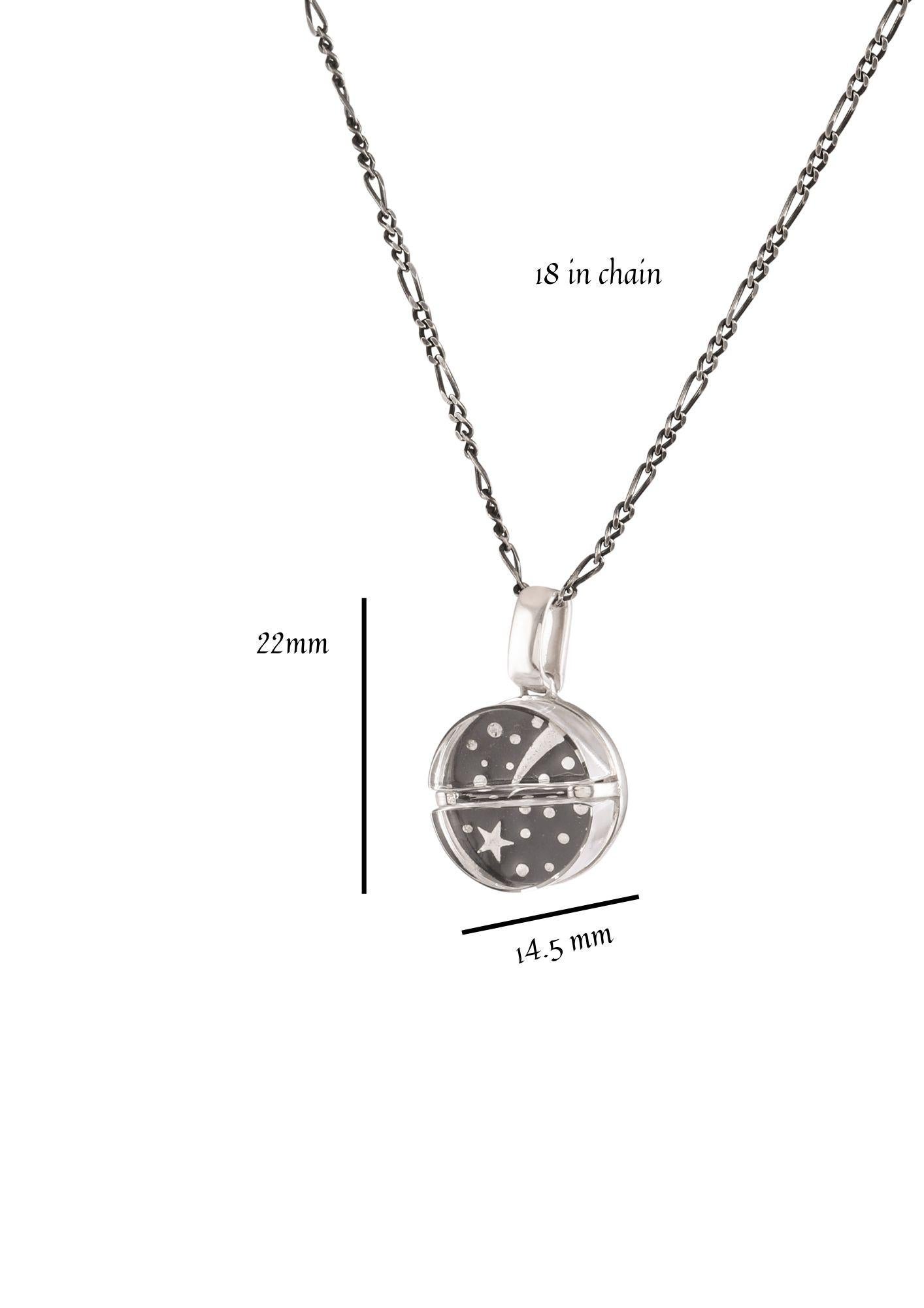 Artisan Tichu Wish Pill Pendant & Chain in Sterling Silver & Crystal in Silver Finish For Sale