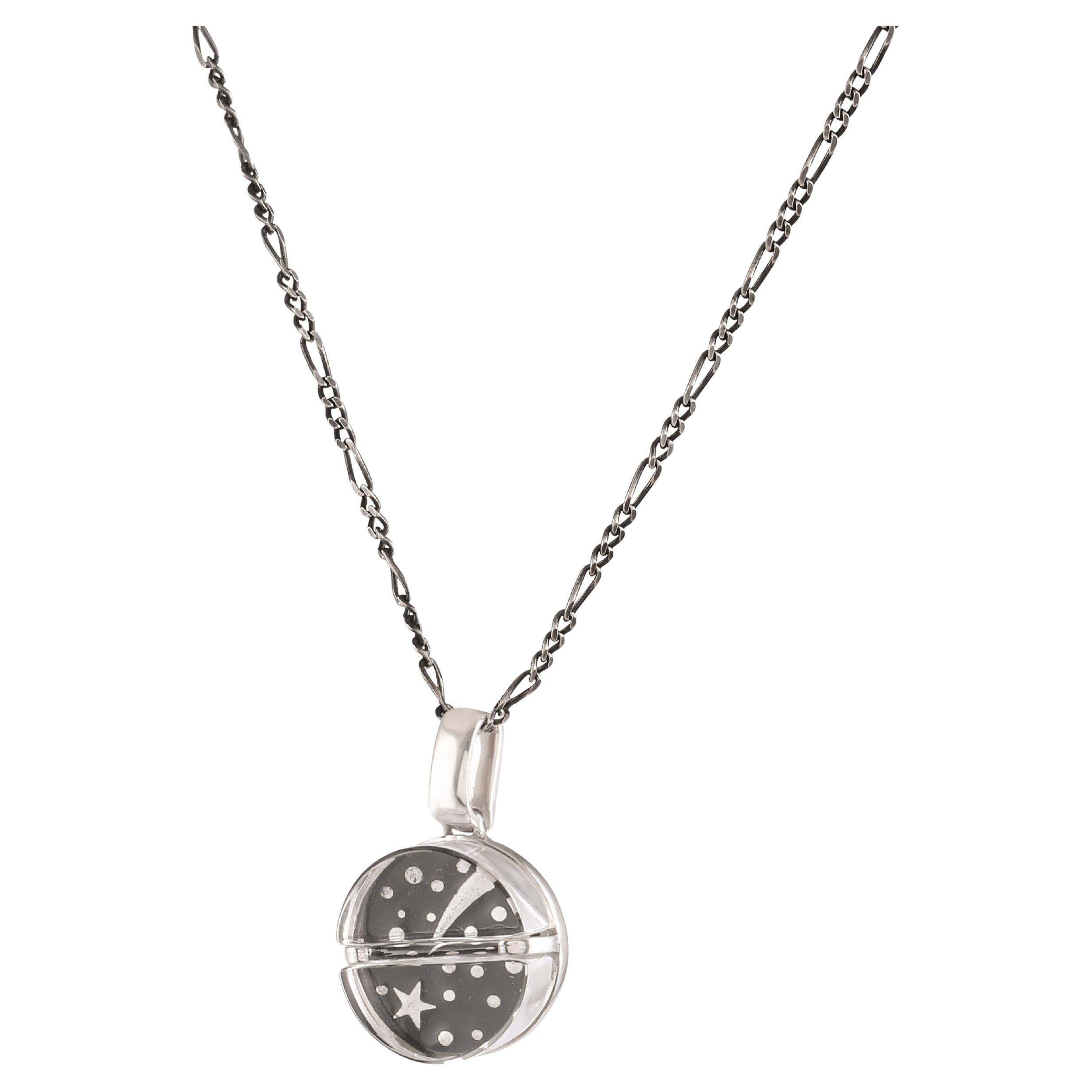 Tichu Wish Pill Pendant & Chain in Sterling Silver & Crystal in Silver Finish  For Sale