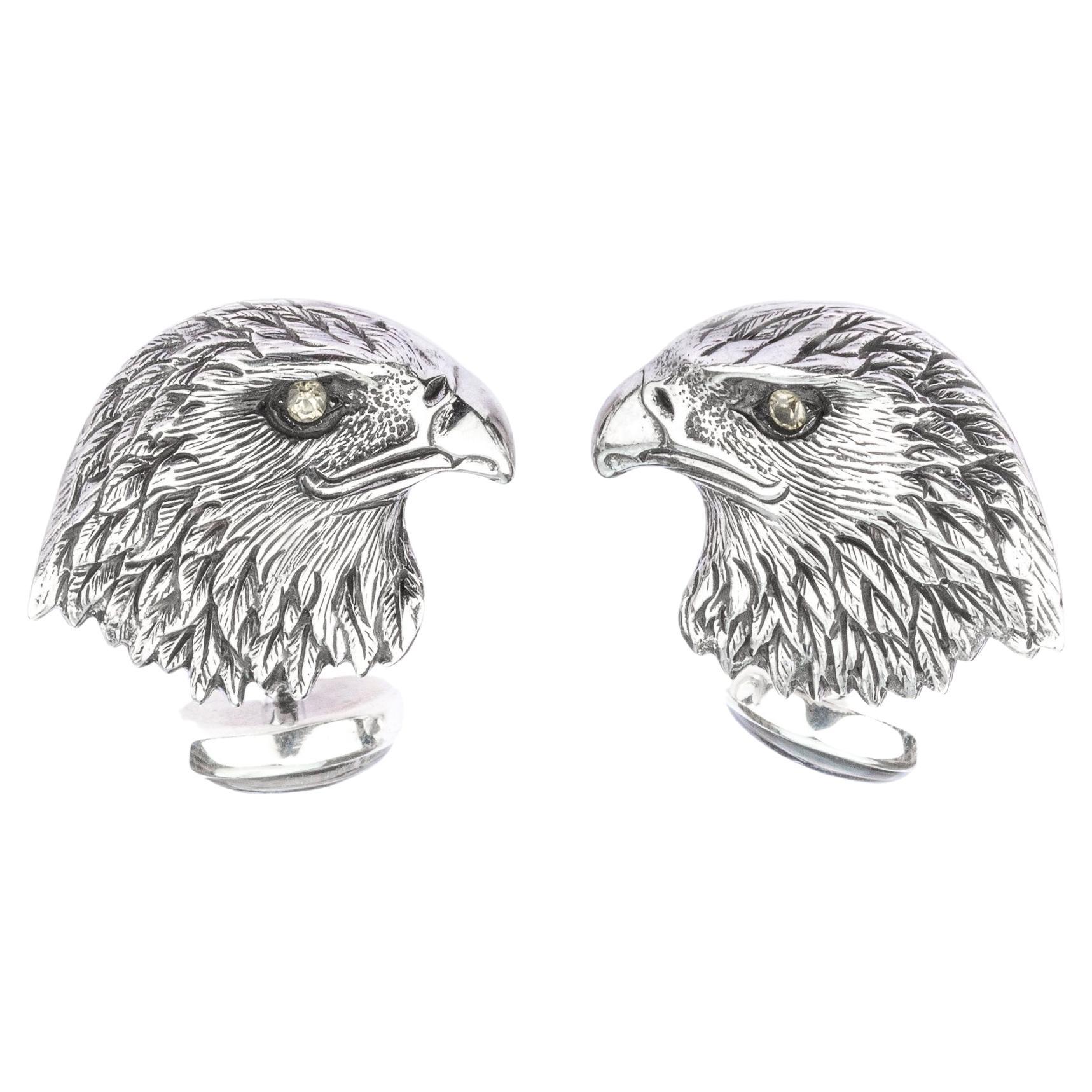 Tichu Yellow Sapphire Eagle Face Cufflink in Sterling Silver For Sale