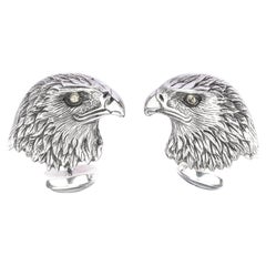 Tichu Yellow Sapphire Eagle Face Cufflink in Sterling Silver