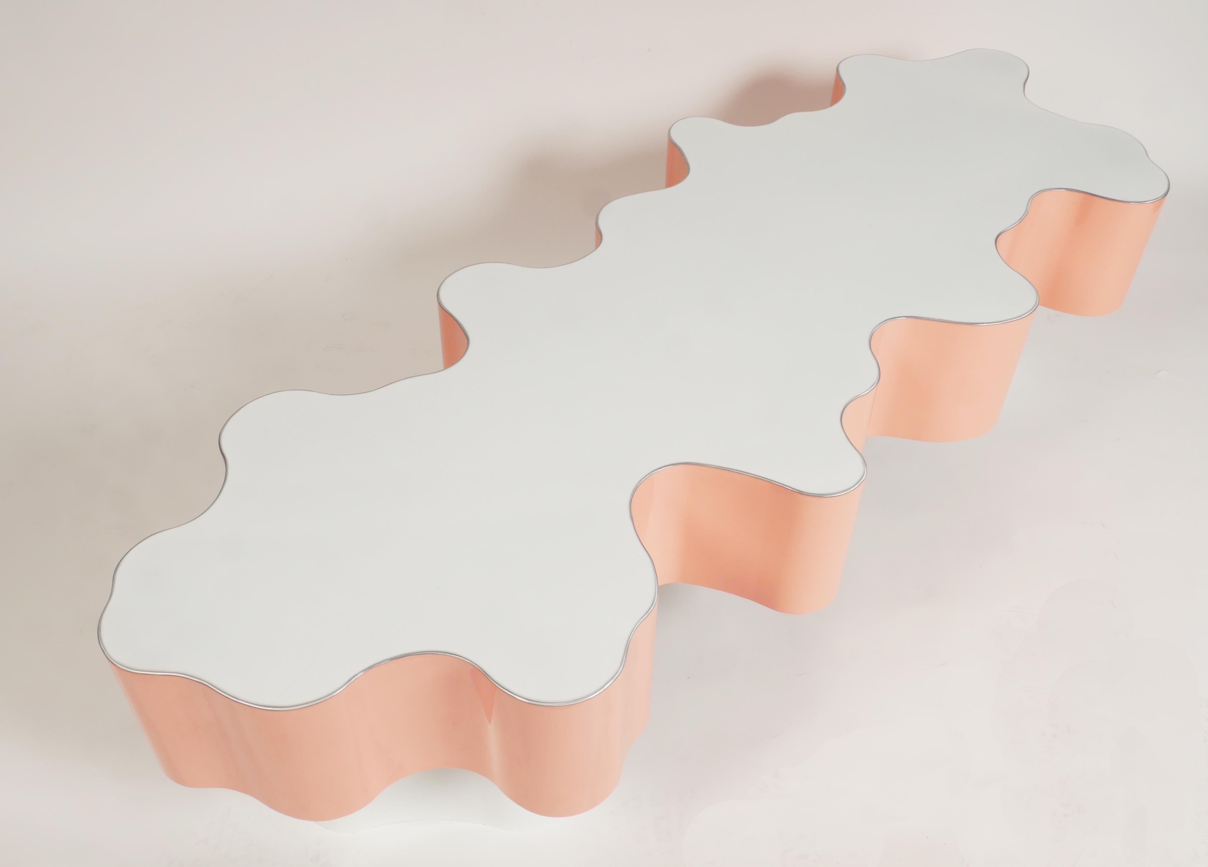 Tidal Coffee Table by Bert Furnari, Biomorphic Pink White Powder-Coated Aluminum For Sale 1