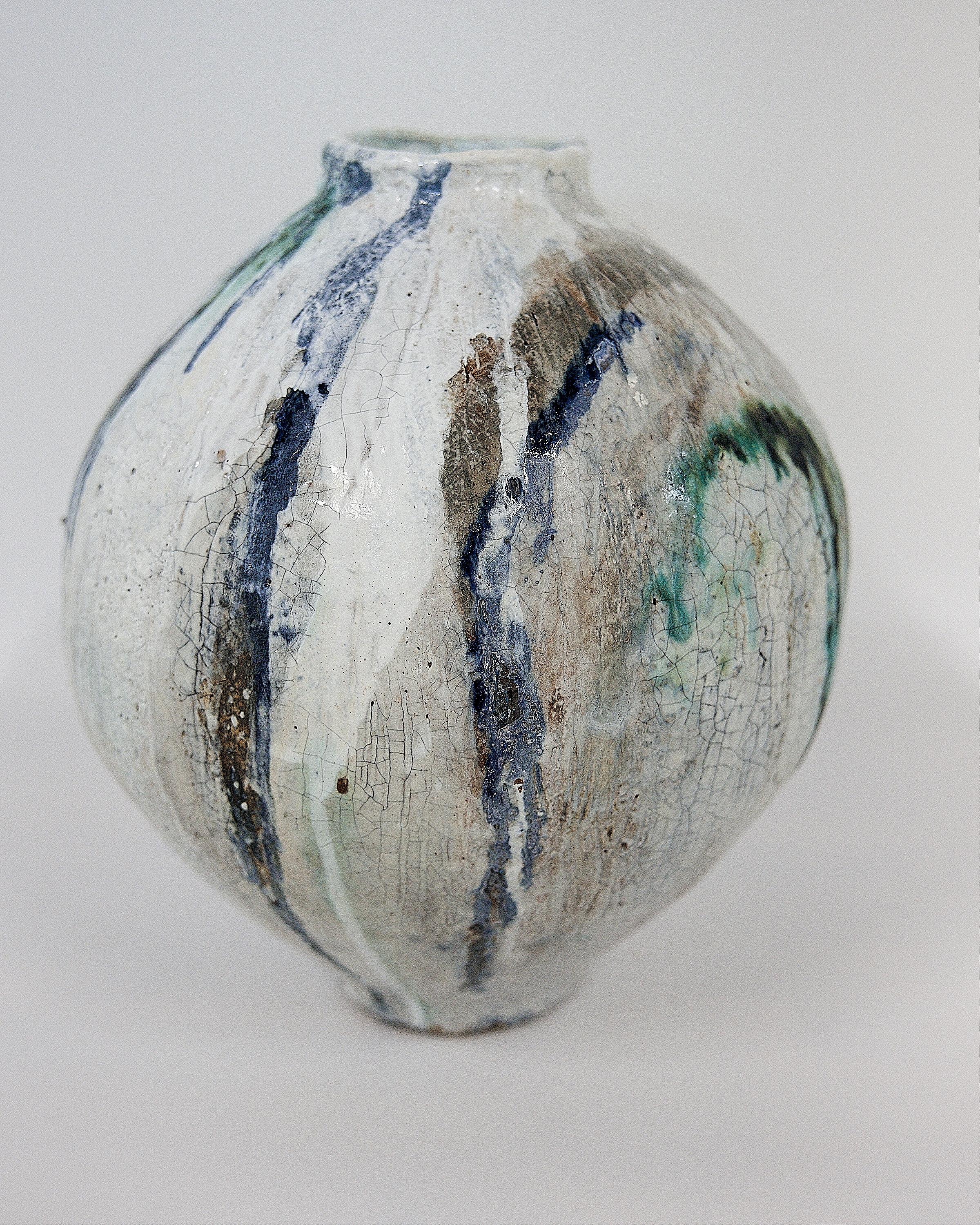 Hand-Painted Tidal Moon Jar Vase For Sale