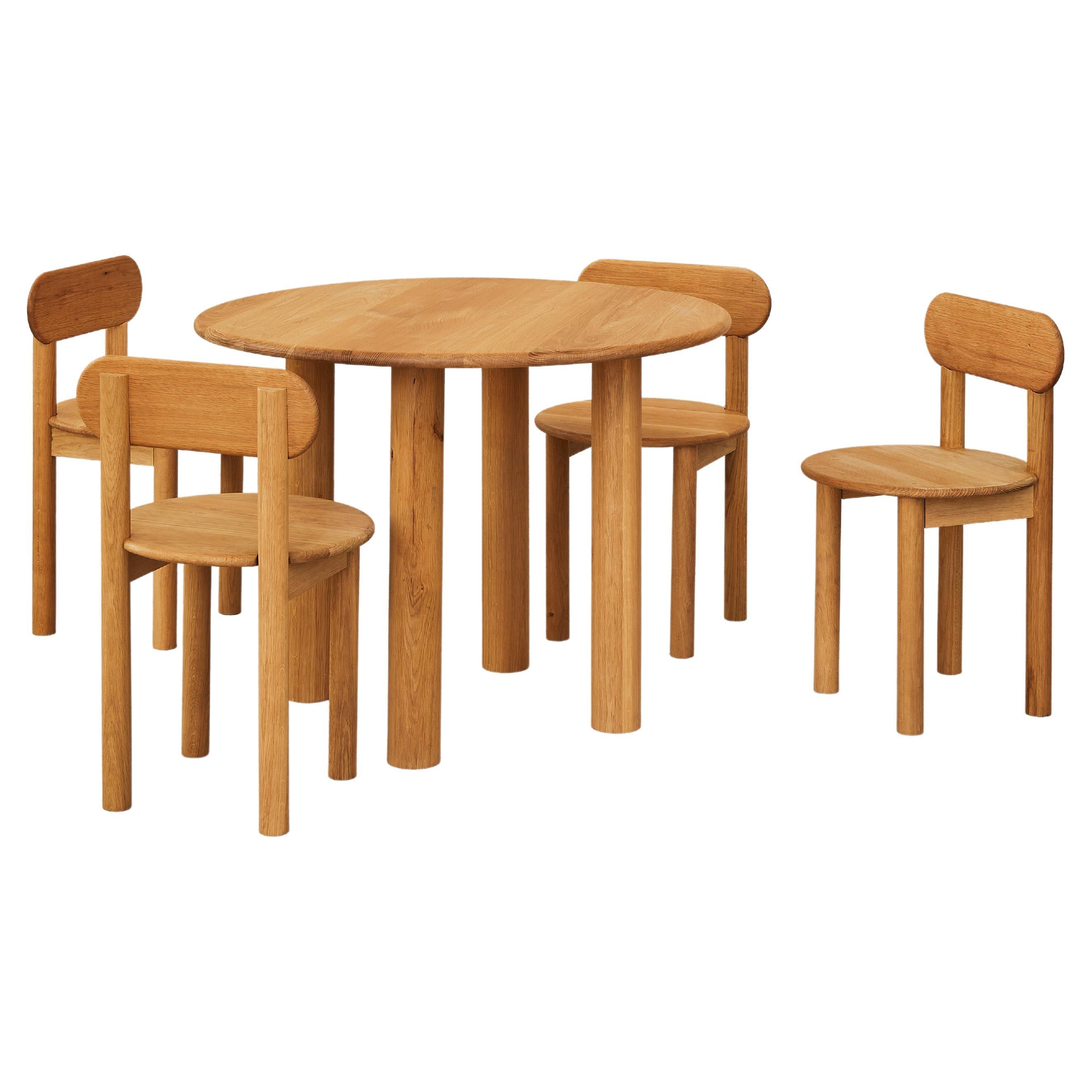 Ensemble de salle à manger ronde en daim, 4 chaises