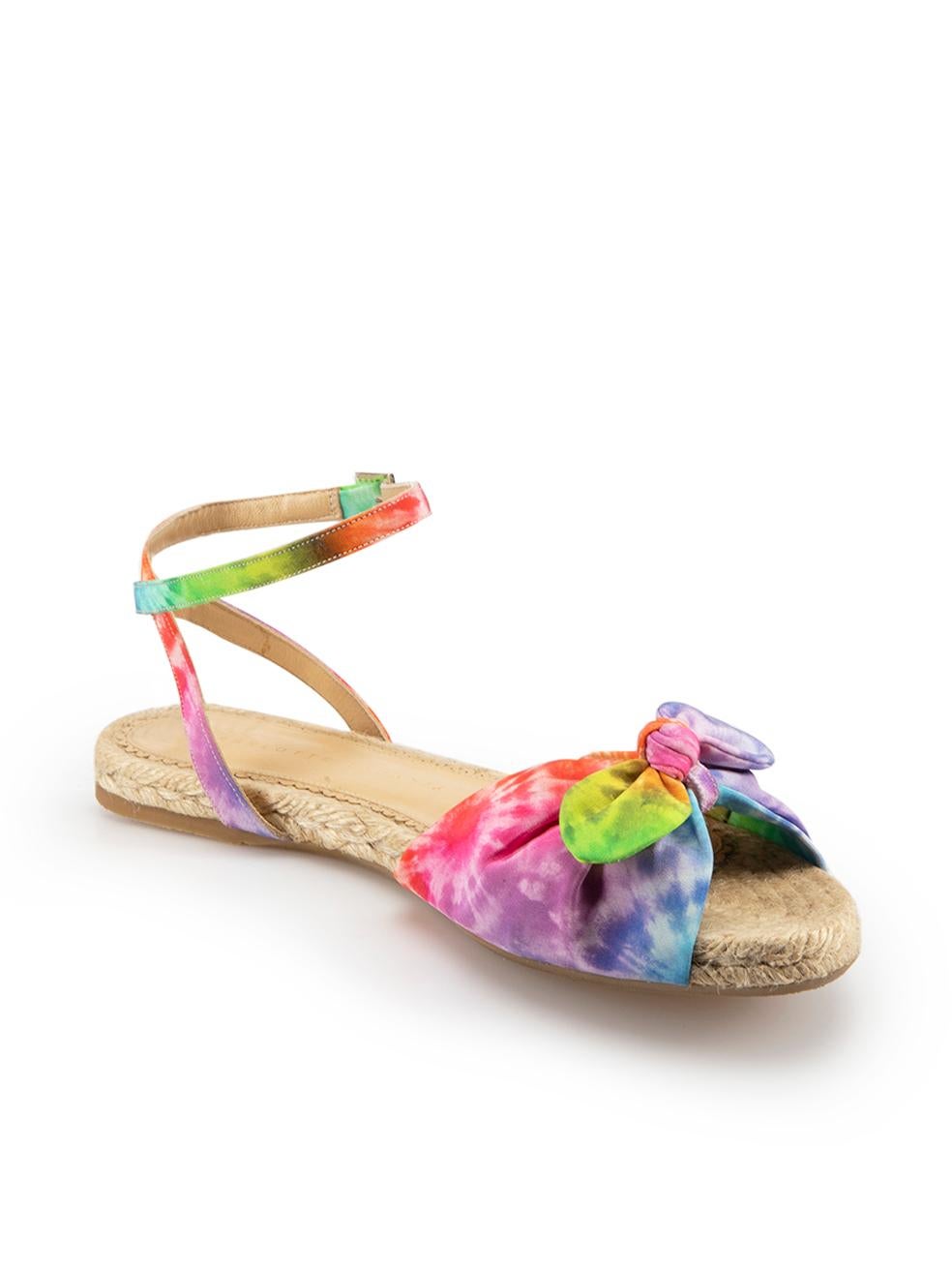 CONDITION is Very good. Minimal wear to sandals is evident. Minimal discoloured marks to inner sole on this used Charlotte Olympia designer resale item.



Details


Multicolour

Cloth

Espadrille sandals

Front bow detail

Wrap around adjustable