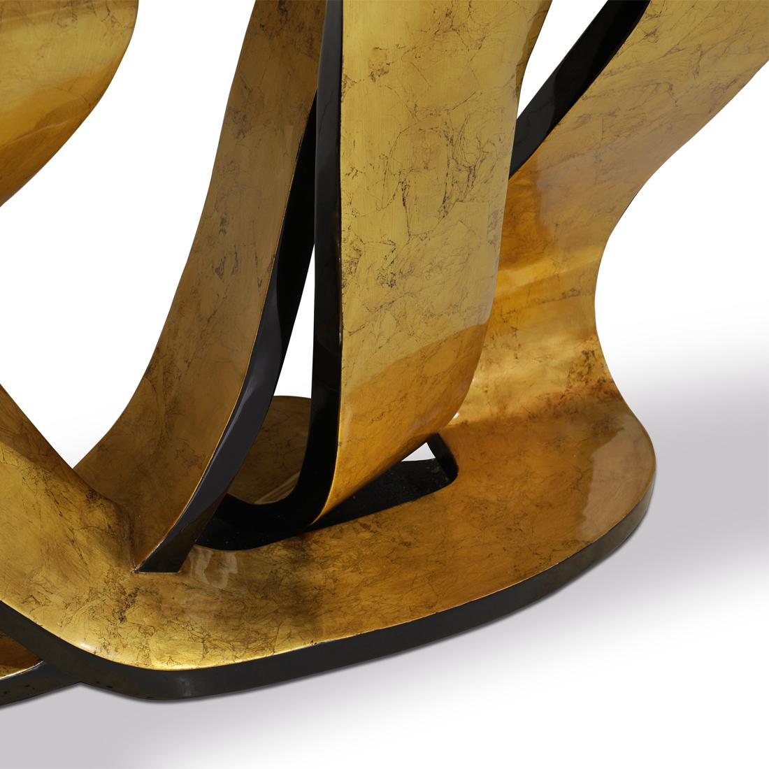Table console cravate dorée avec plateau en placage de bois laqué noir Neuf - En vente à Paris, FR