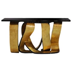 Consolle Tie Gold con piano impiallacciato in Wood Wood laccato nero
