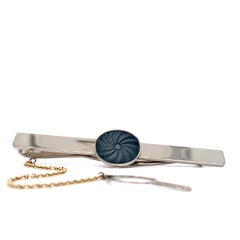 Tie Holder - 18k White Gold - Round Falcon Grey Enamel Disc with Guilloche