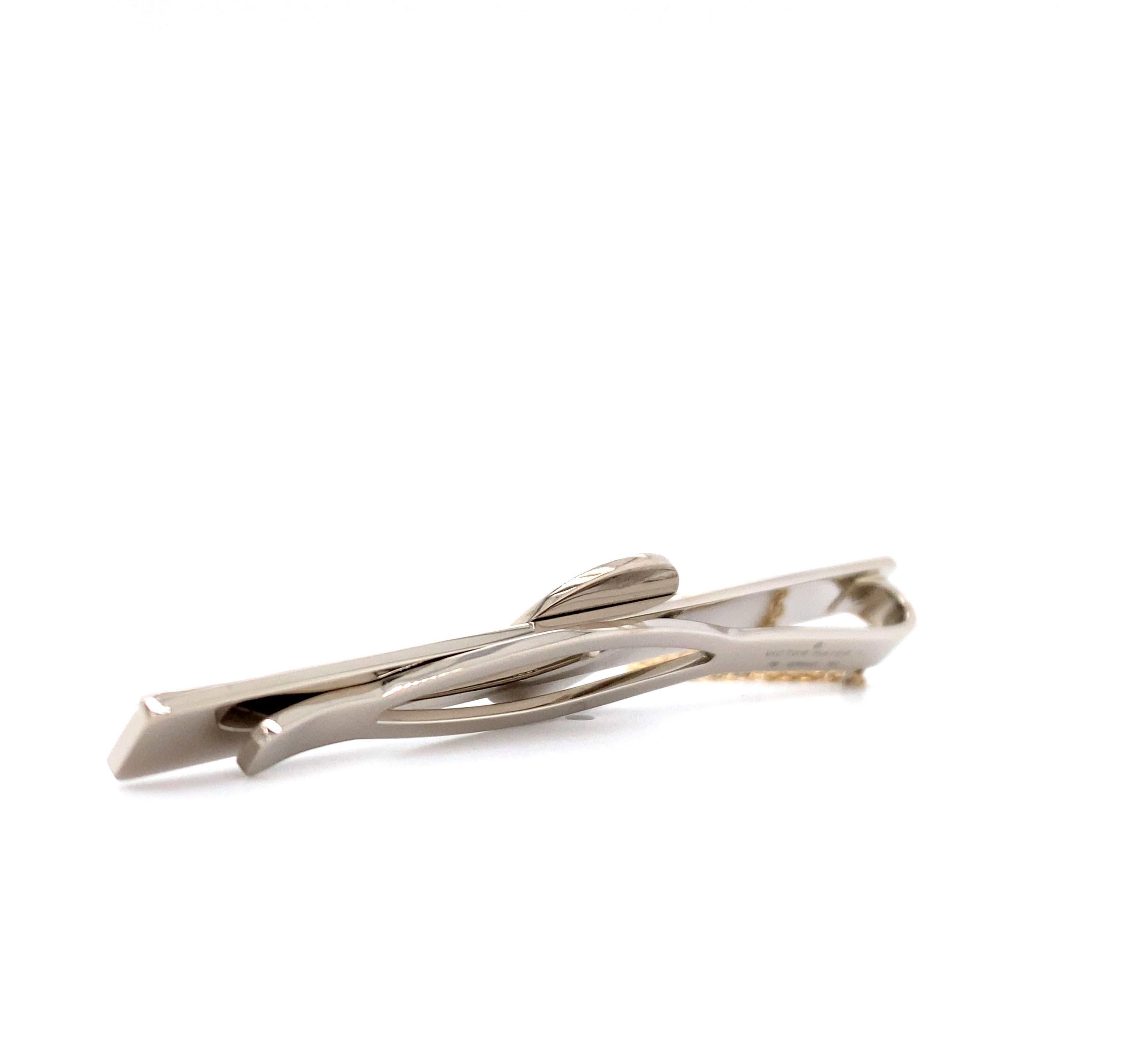 Krawattenhalter - 18k Weißgold - Runde Falcon-graue Emaille-Scheibenscheiben mit Guilloche Herren im Angebot