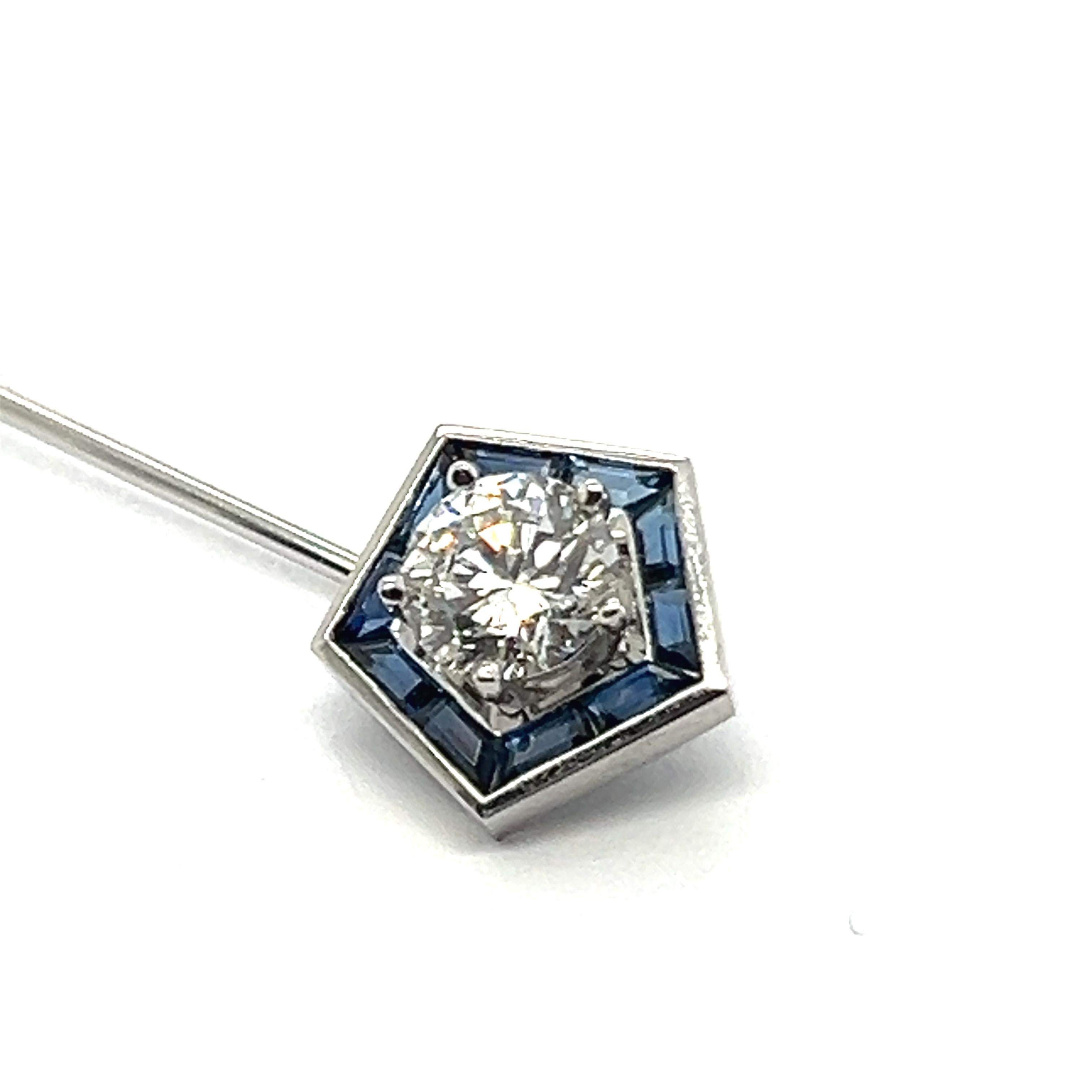 Modern Tie Pin Brooch with Diamond & Blue Sapphires in 18 Karat White Gold by Gübelin For Sale