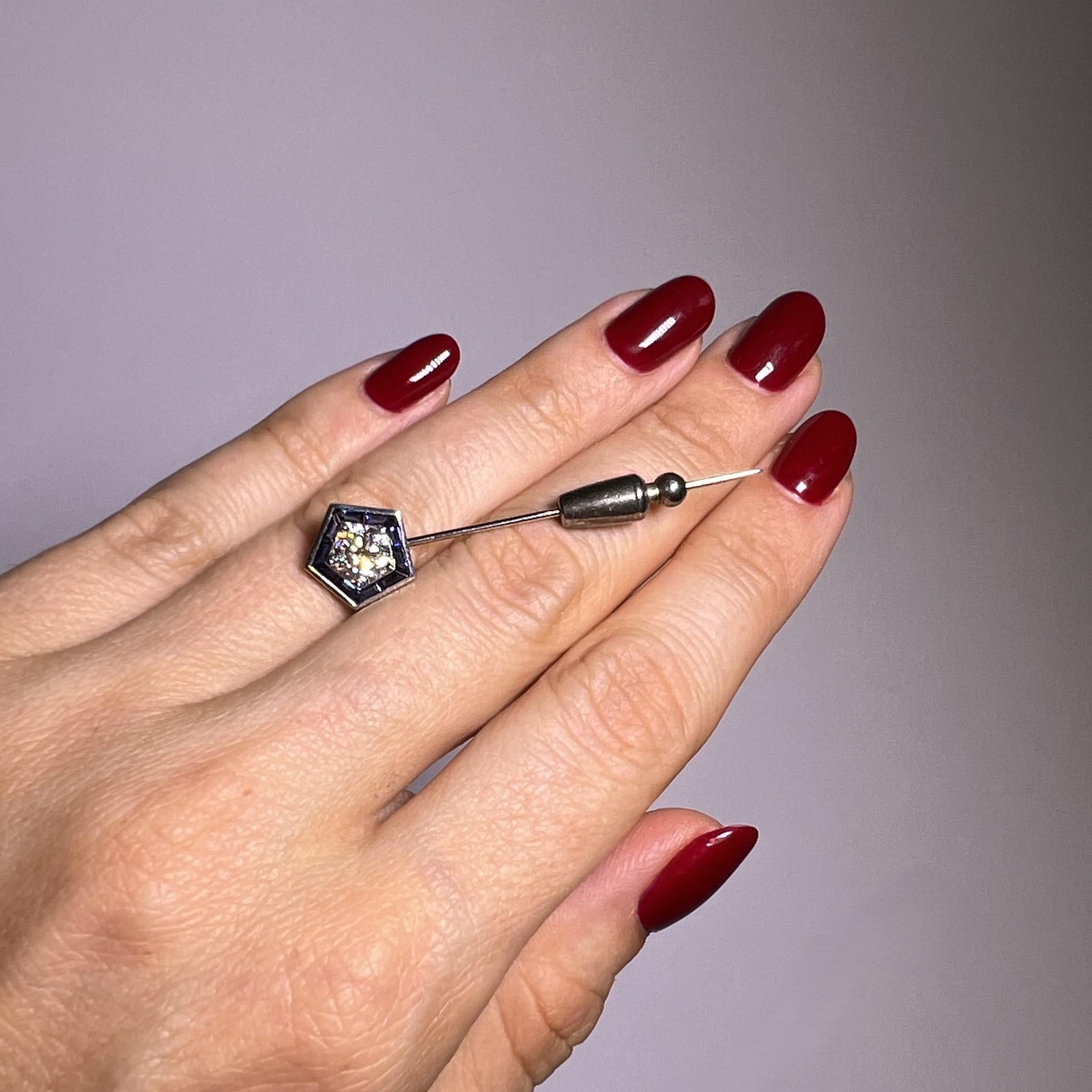 Brilliant Cut Tie Pin Brooch with Diamond & Blue Sapphires in 18 Karat White Gold by Gübelin For Sale