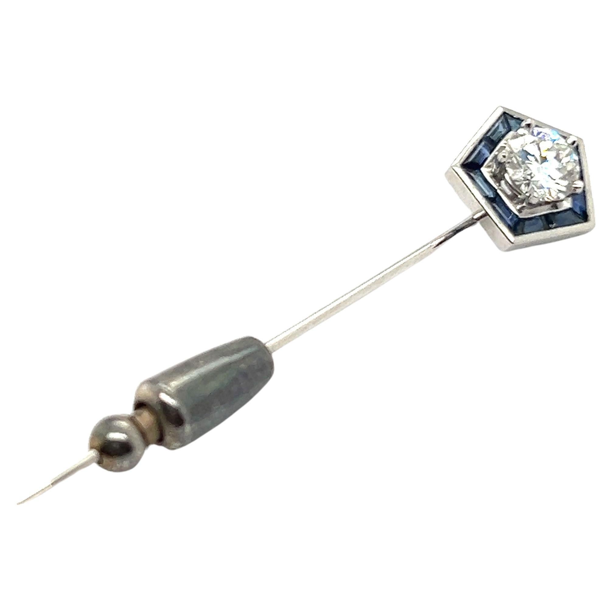 Tie Pin Brooch with Diamond & Blue Sapphires in 18 Karat White Gold by Gübelin