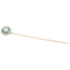 Tie Pin with Diamond & Emerald Cluster in Gold and Platinum, French, circa 1910