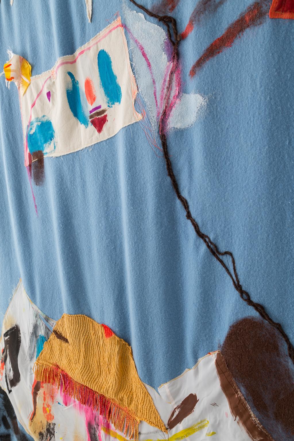 'Tie Up the Comfort Boat, II' Gestepptes Gemälde aus Wolle, Wandteppich, Textilkunst, auf Lager (Handgefertigt) im Angebot