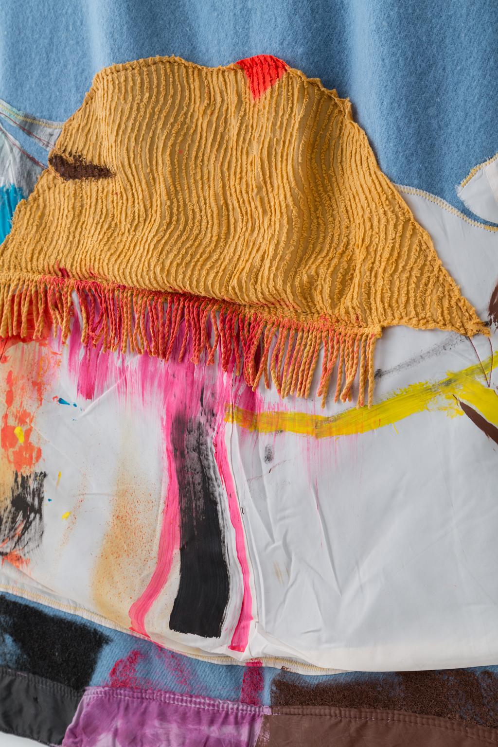 'Tie Up the Comfort Boat, II' Gestepptes Gemälde aus Wolle, Wandteppich, Textilkunst, auf Lager (21. Jahrhundert und zeitgenössisch) im Angebot
