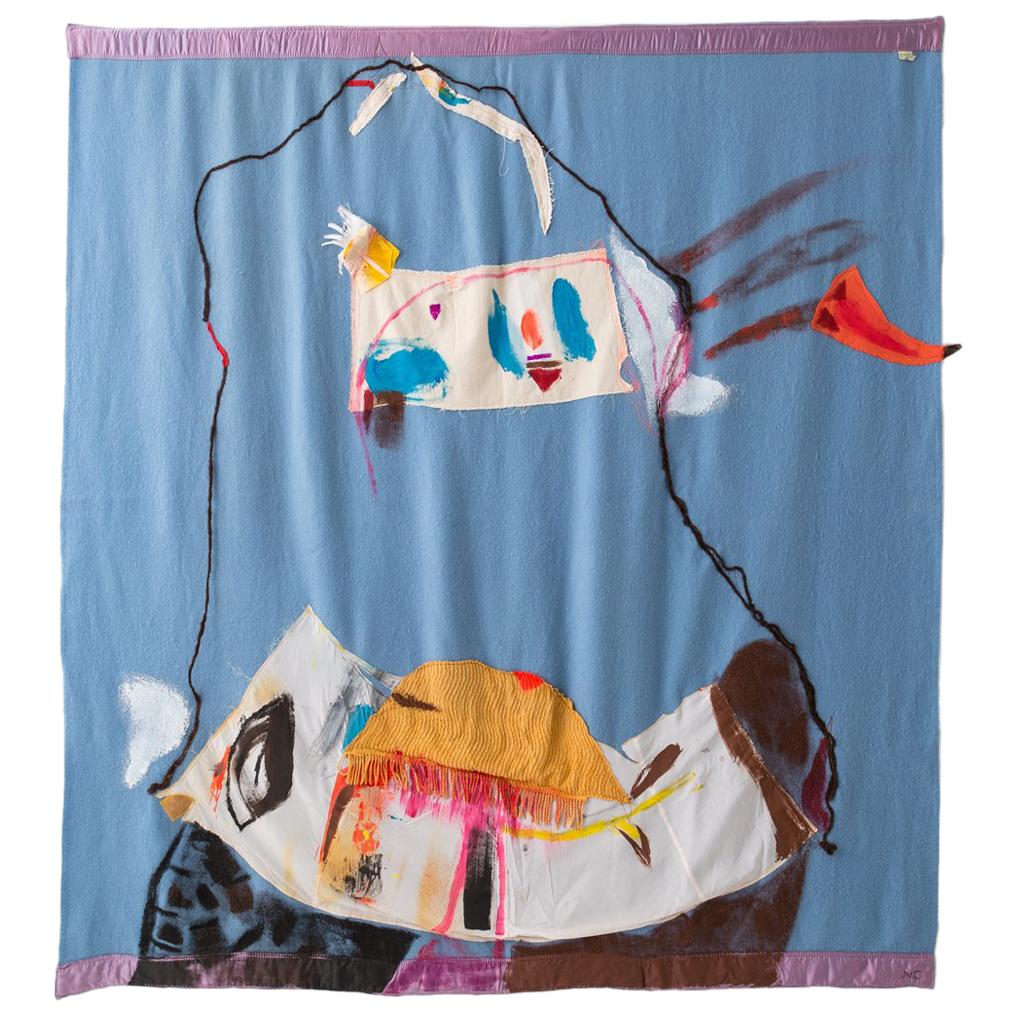 'Tie Up the Comfort Boat, II' Quilt Painting Wool Tapestry Textile Art, in Stock