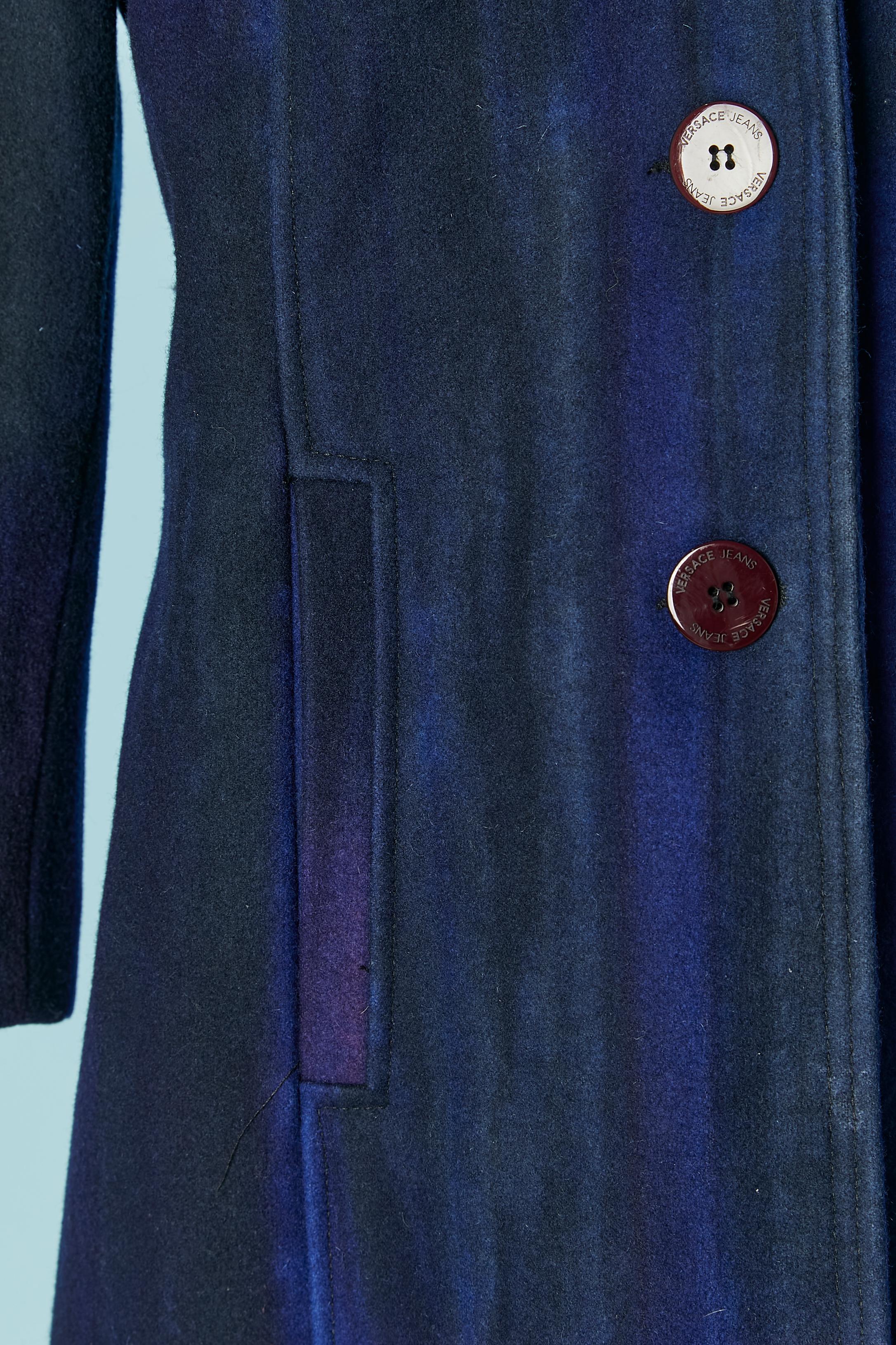 Nero Cappotto monopetto leggermente padellato in lana Tie&Dye VERSACE JEANS in vendita
