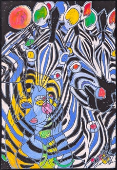 Colorful Spirit, tecnica mista originale su carta fatta a mano, 28,75 x 22,75 (con cornice)