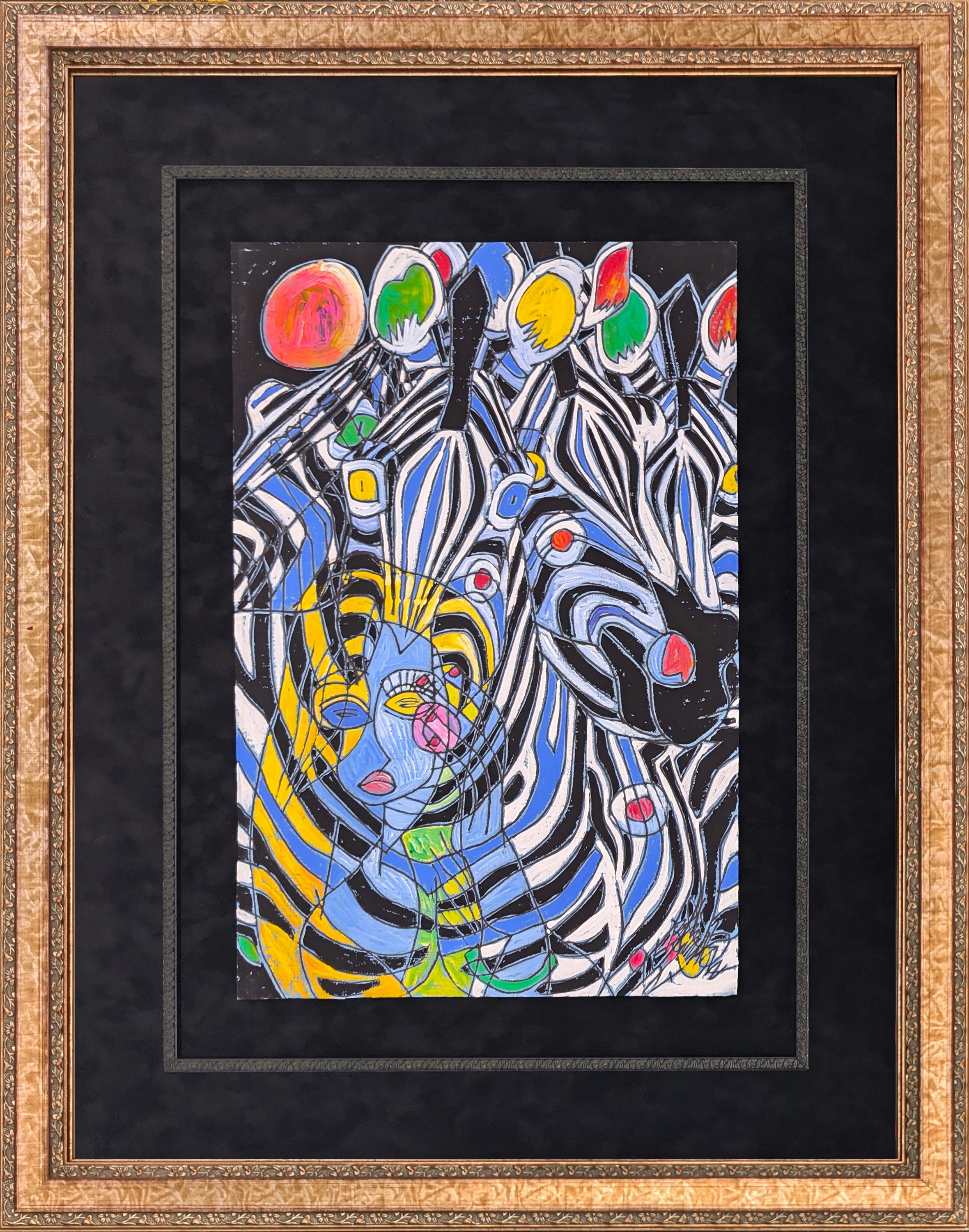 « Colorful Spirit », technique mixte originale sur papier fait main, 28,75 x 22,75 (encadré)