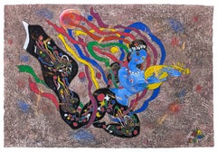 Tanz mit Pipa, Original-Mischtechnik auf Reispapier, 35,5x52 Zoll.