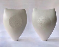 Flat Cloud, Curved Cloud by Tien Wen - Set of 2 abstract ceramic sculptures
