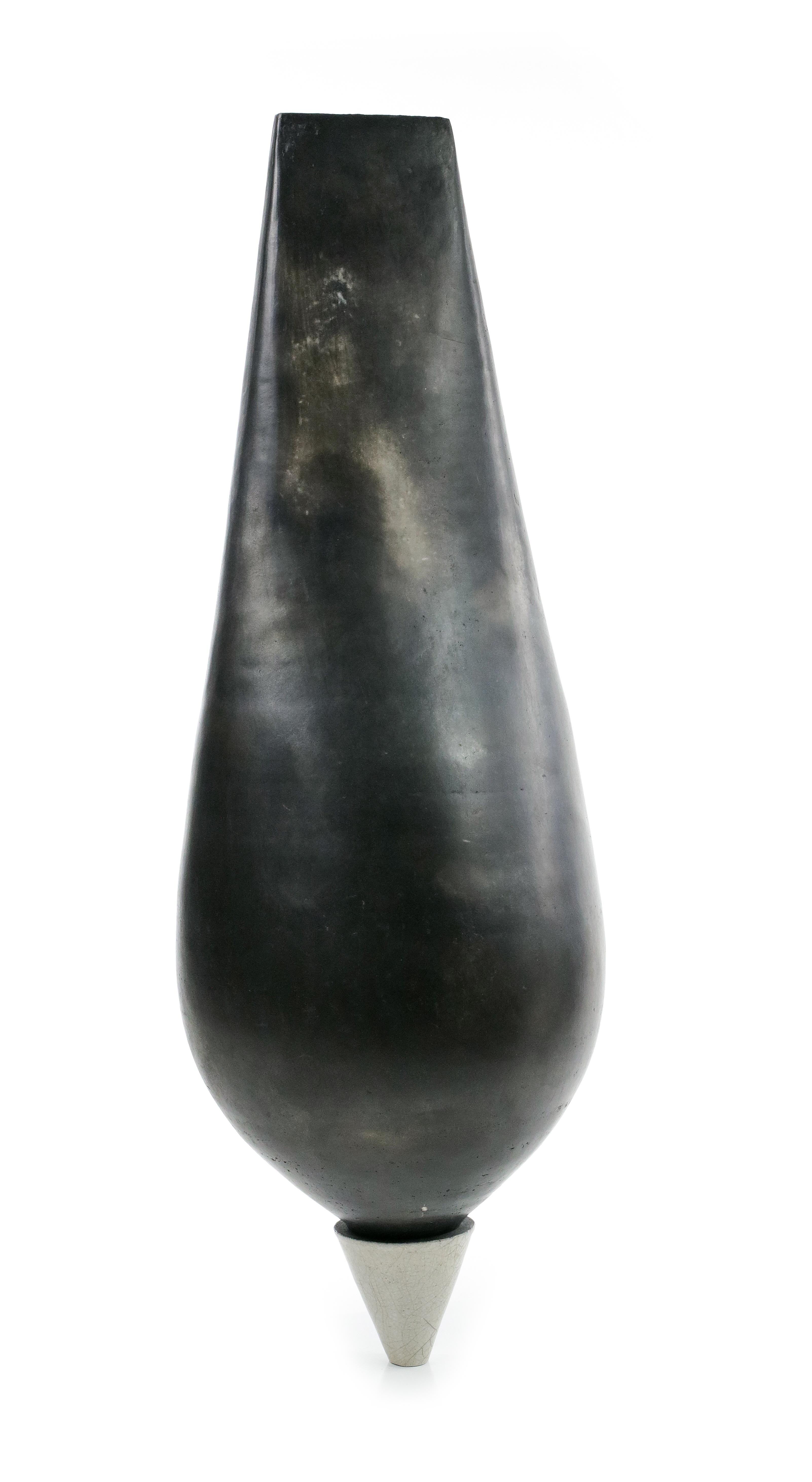 Naos by Tien Wen - Abstract ceramic sculpture, pure form, raku technique, black For Sale 10