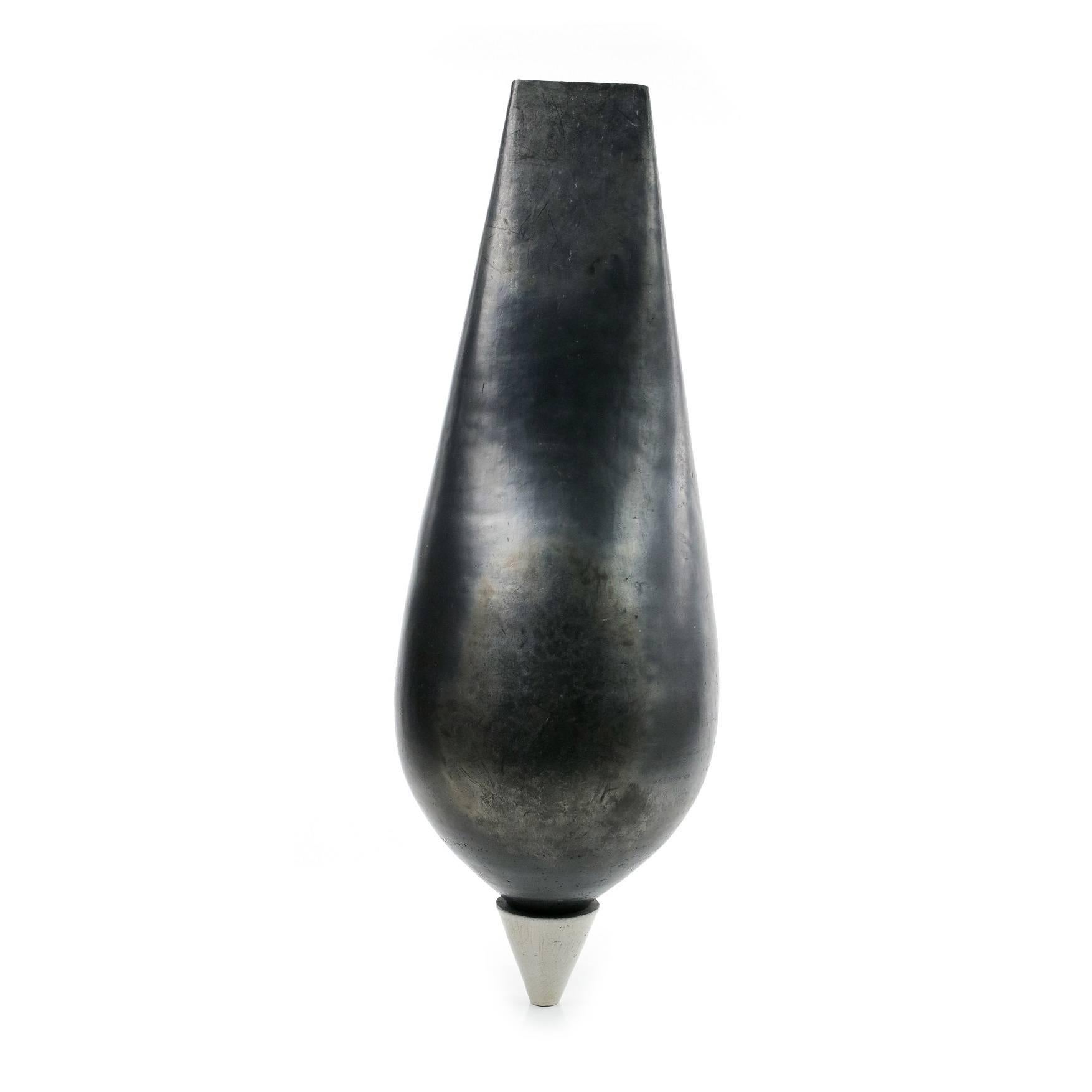 Naos by Tien Wen - Abstract ceramic sculpture, pure form, raku technique, black For Sale 1