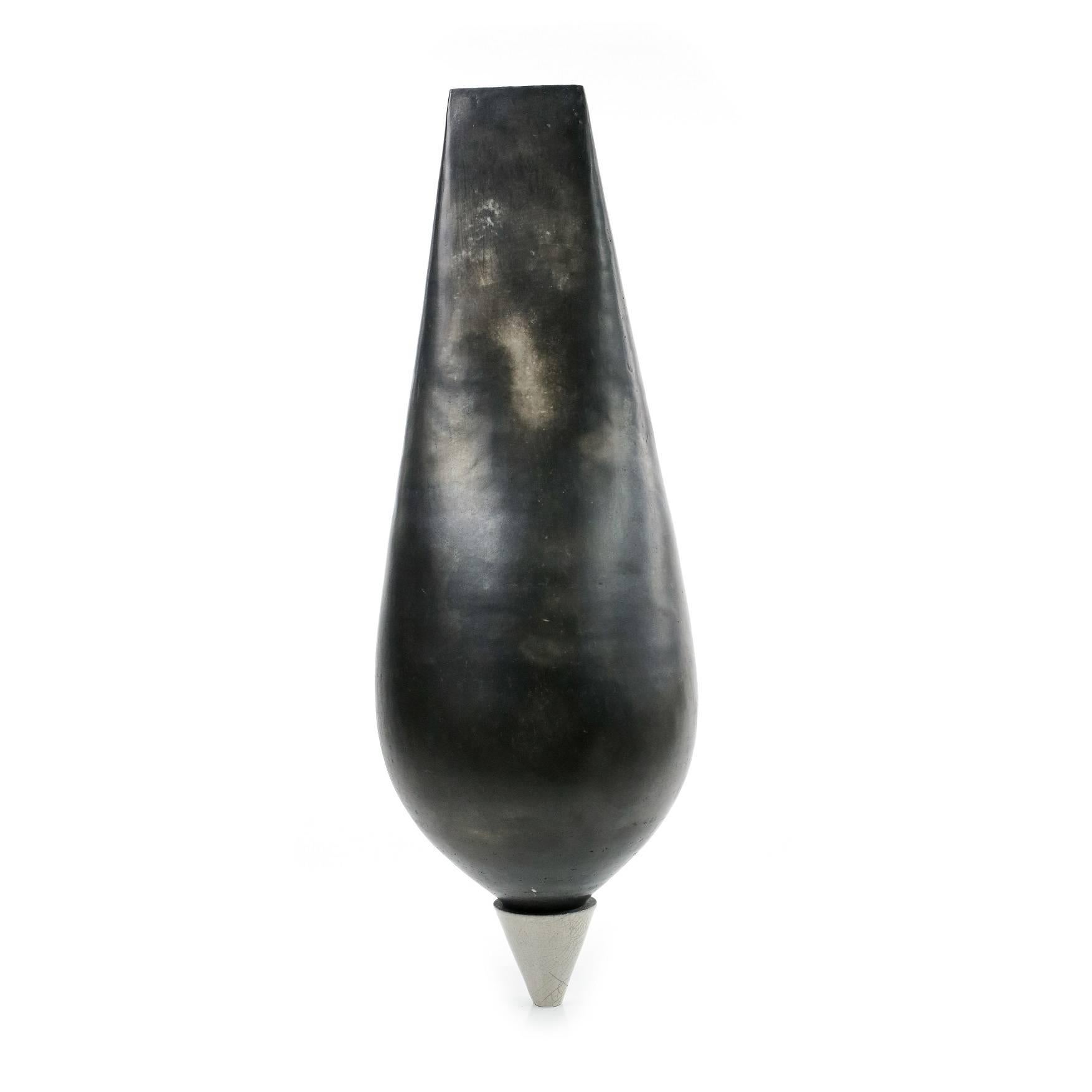 Naos by Tien Wen - Abstract ceramic sculpture, pure form, raku technique, black For Sale 3