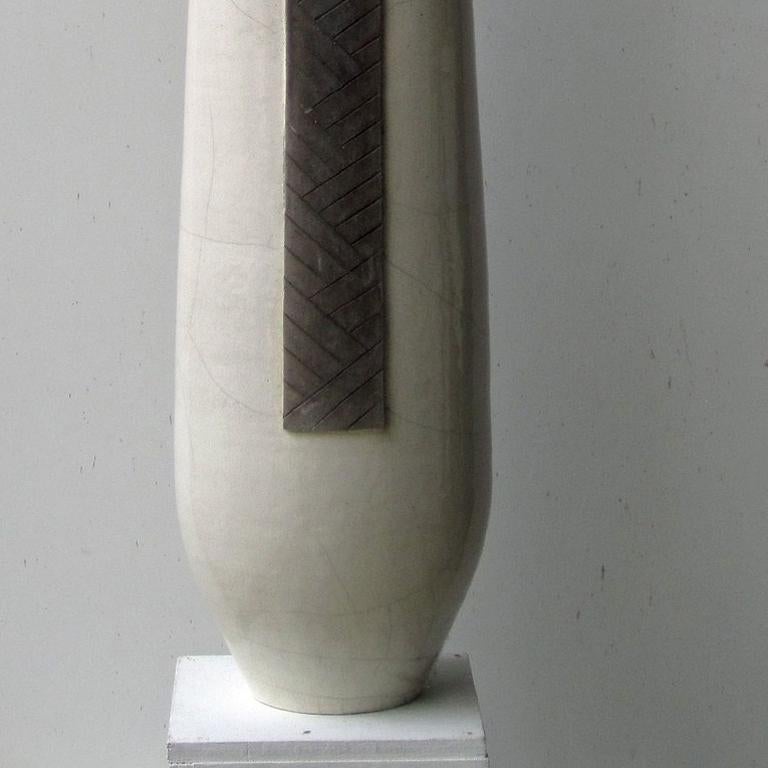 White Totem by Tien Wen - Abstract ceramic sculpture, raku, black & white, pure For Sale 3
