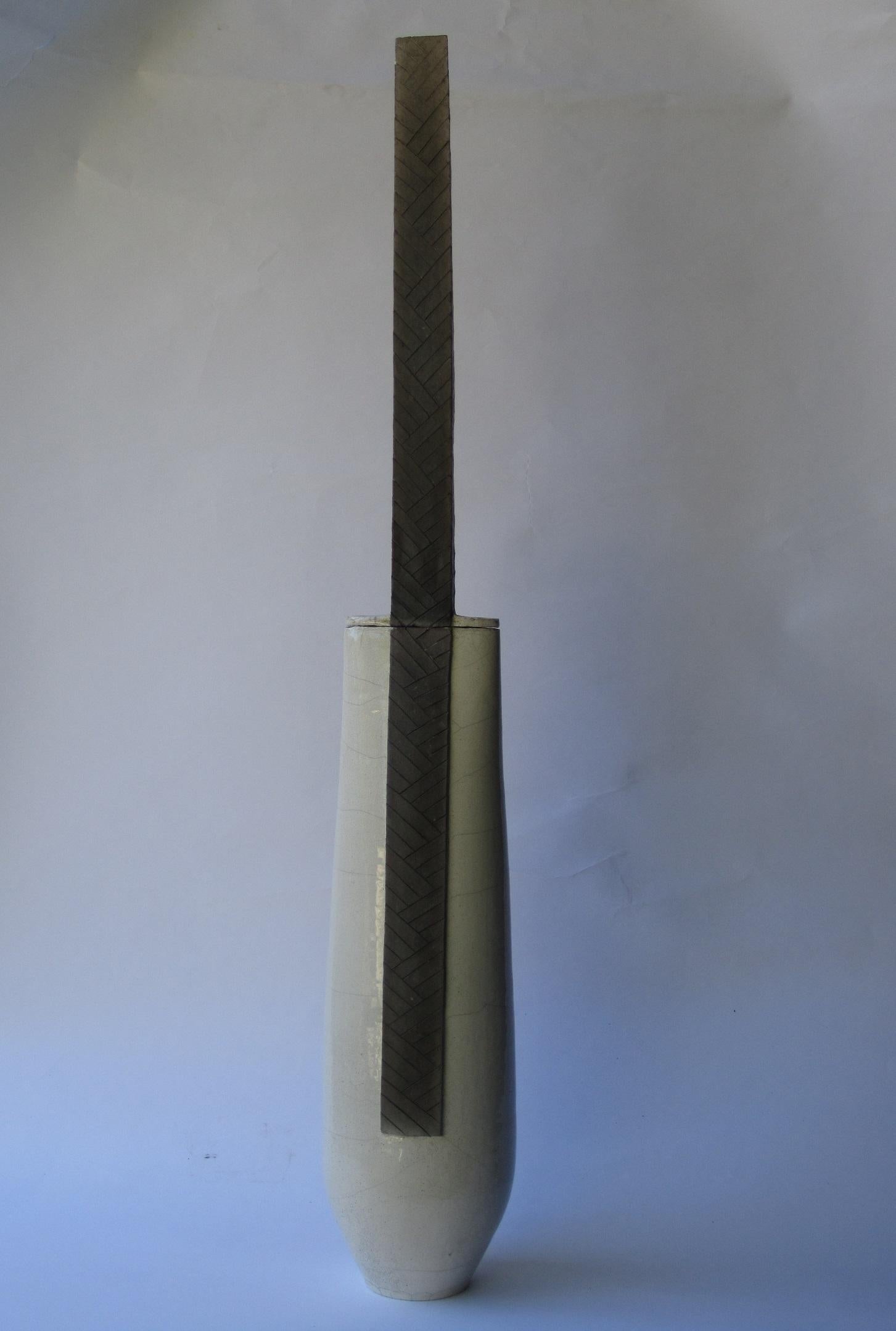 White Totem by Tien Wen - Abstract ceramic sculpture, raku, black & white, pure For Sale 5
