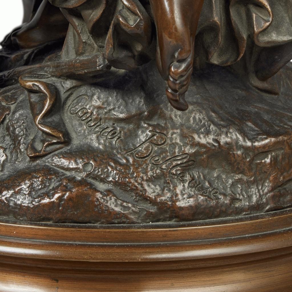 Étienne-Henry Dumaige
1830 - 1888
Kleopatra vor Cäsar, nach Jean-Léon Gérôme signiert H. DUMAIGE
Bronze auf einem Sockel aus rouge de France-Marmor
Höhe der Bronze 58,4 cm.
Grundfläche 33 x 22,2 x 7,6 cm.

Provenienz
Sotheby's New York, 3. November