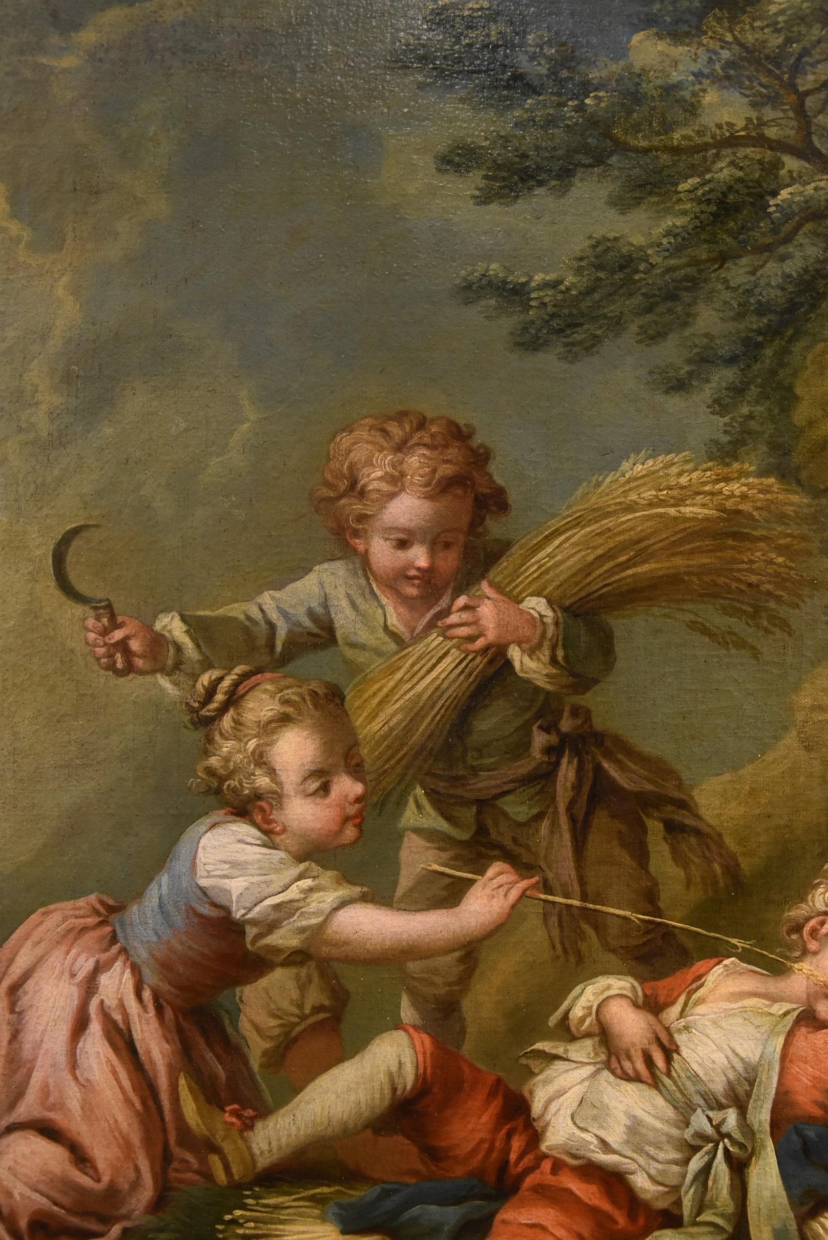 Jeaurat, huile sur toile 18ème siècle, maître français ancien, paysage d'enfants en vente 7