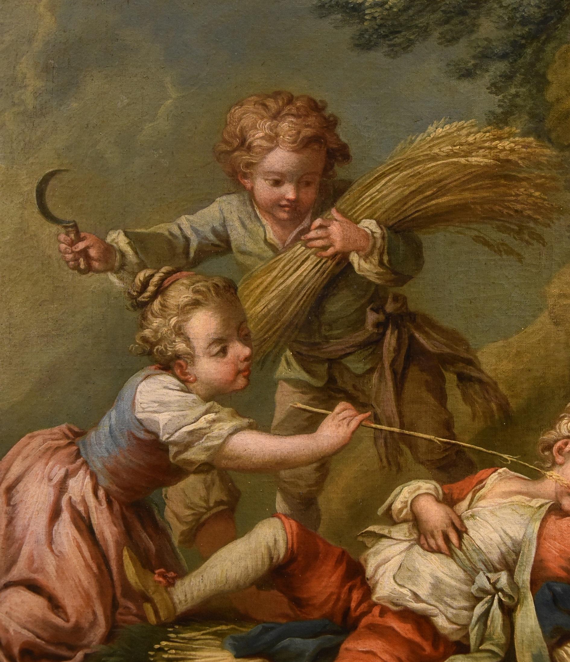 Jeaurat, huile sur toile 18ème siècle, maître français ancien, paysage d'enfants en vente 8