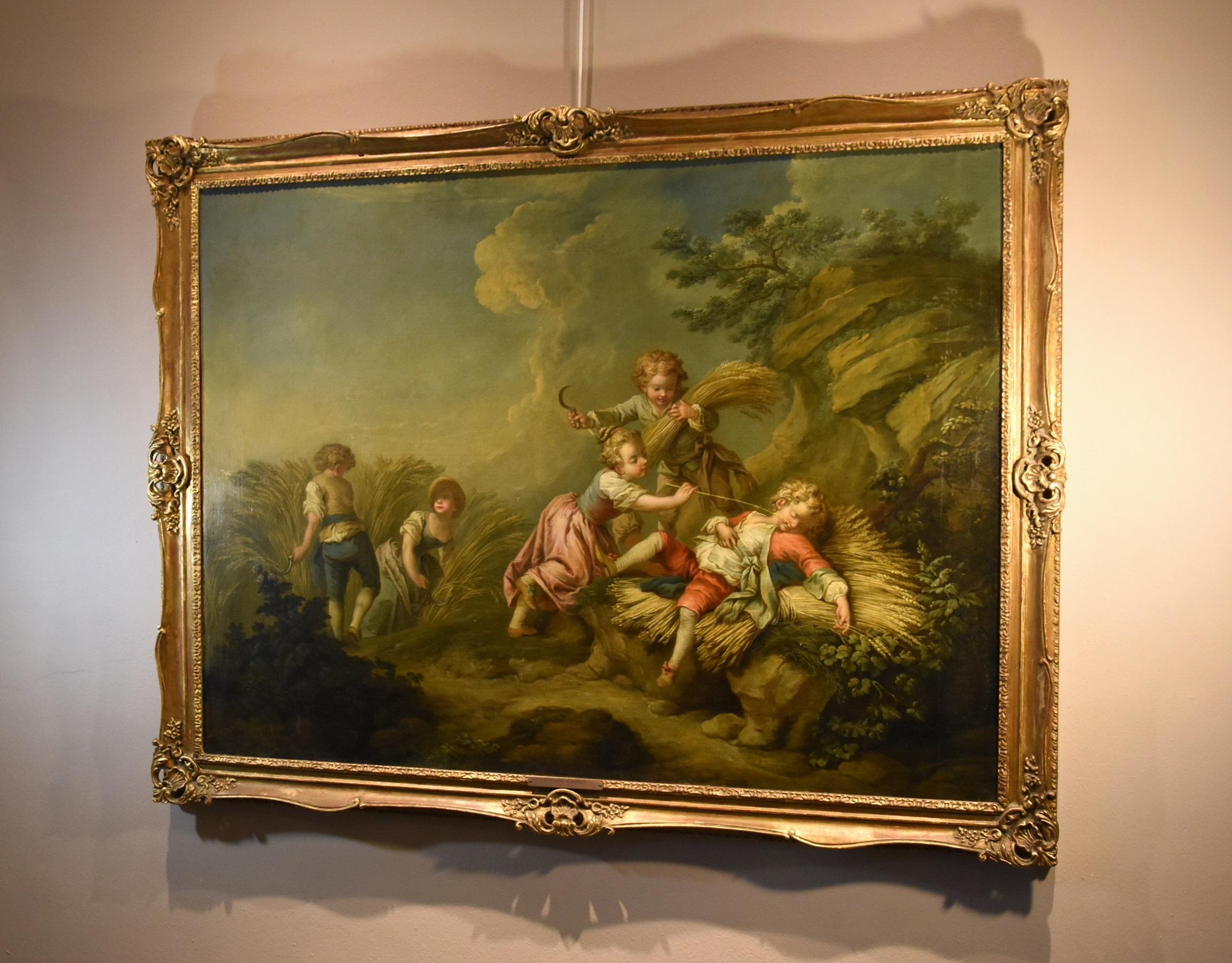 Children Landscape Jeaurat Paint Oil on canvas 18th Century Old master French For Sale 9