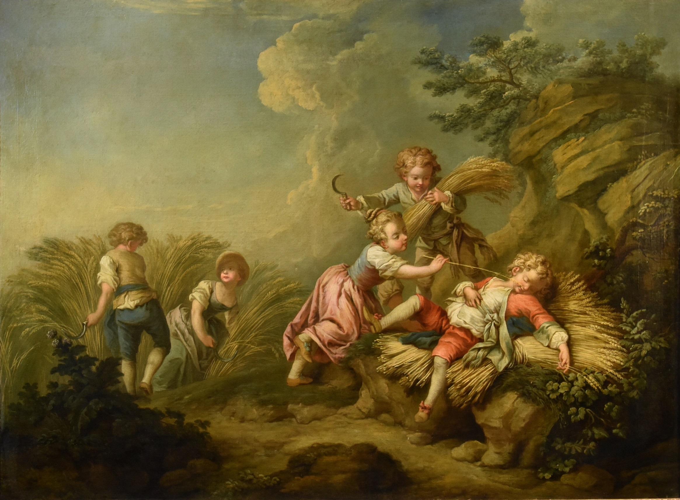 Children Landscape Jeaurat Paint Oil on canvas 18th Century Old master French - Old Masters Painting by Étienne Jeaurat (Vermenton 1699 - Versailles 1789)