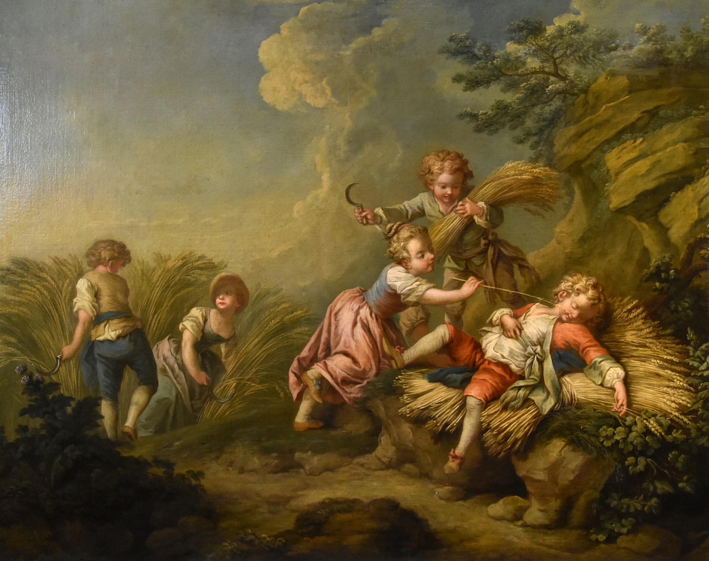 Jeaurat, huile sur toile 18ème siècle, maître français ancien, paysage d'enfants en vente 1
