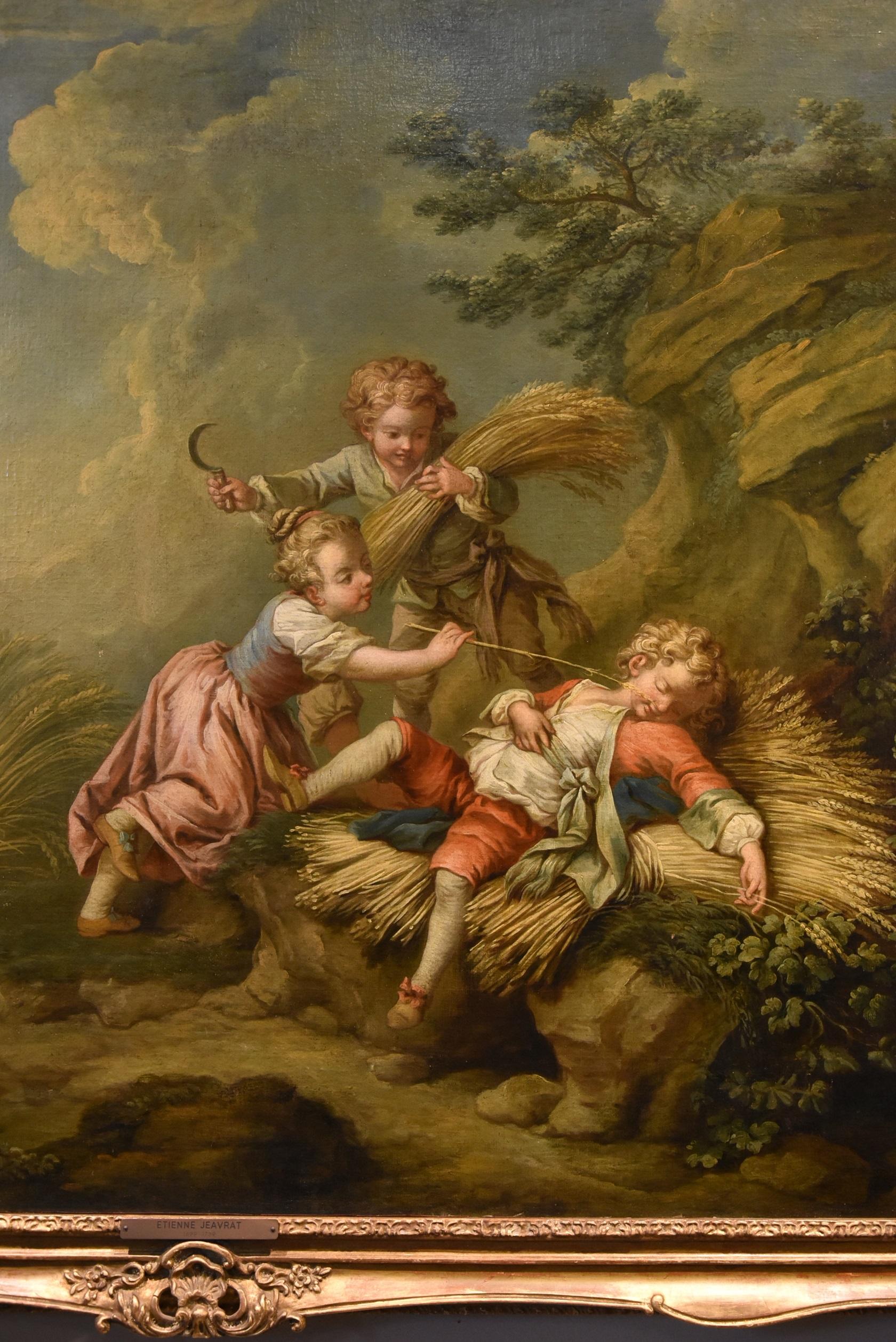 Jeaurat, huile sur toile 18ème siècle, maître français ancien, paysage d'enfants en vente 3